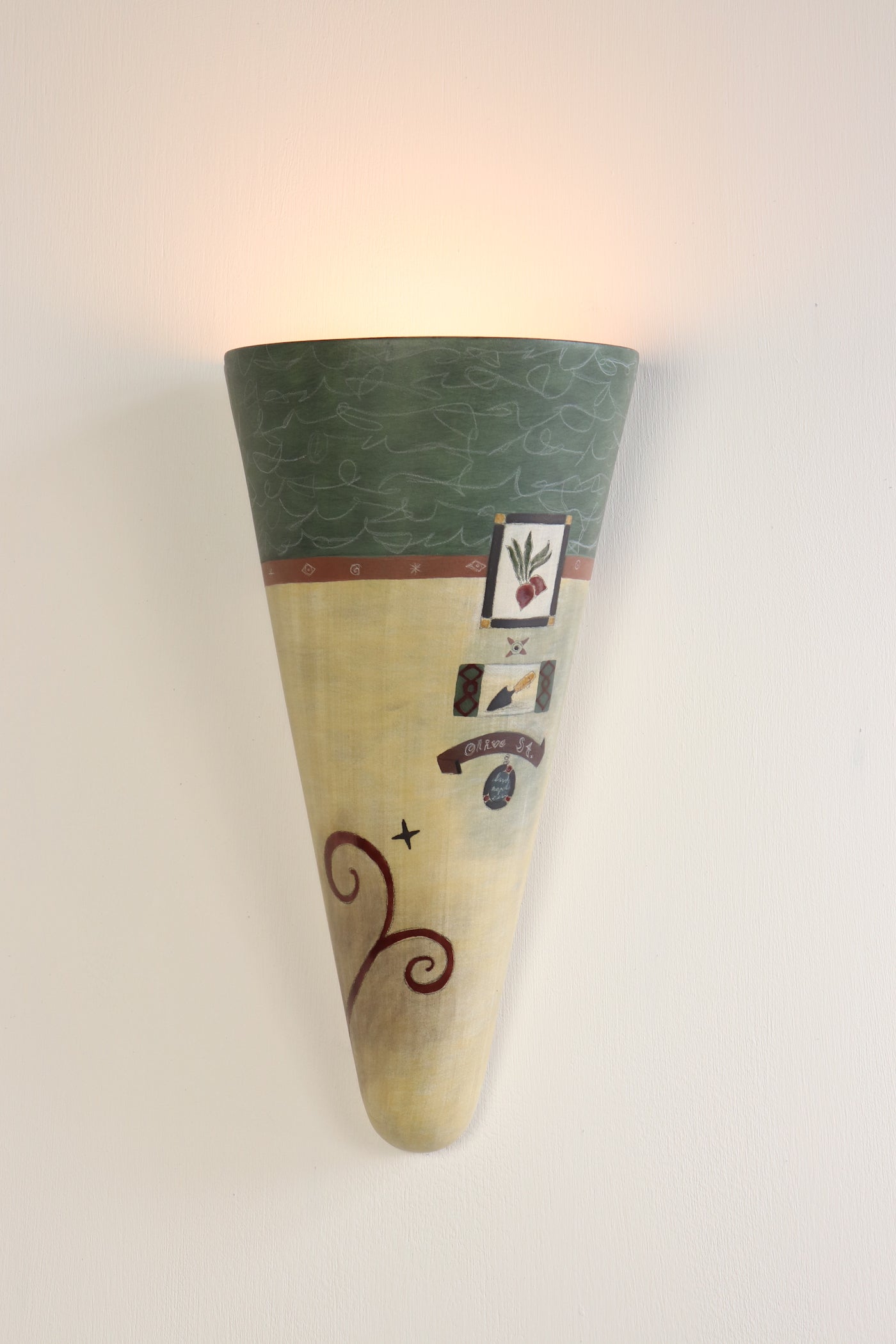 Janna Ugone & Co Wall Sconces Large Ceramic Sconce in Journal Drawings in Amber and Hunter