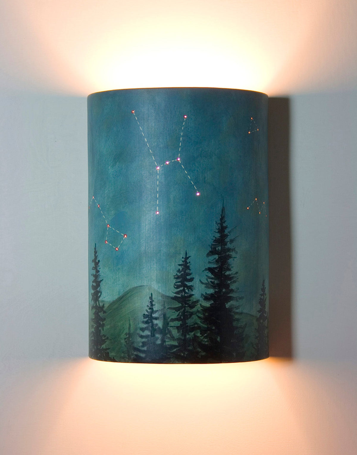 Hand Painted Wide Ceramic Cylinder Sconce in Midnight Sky