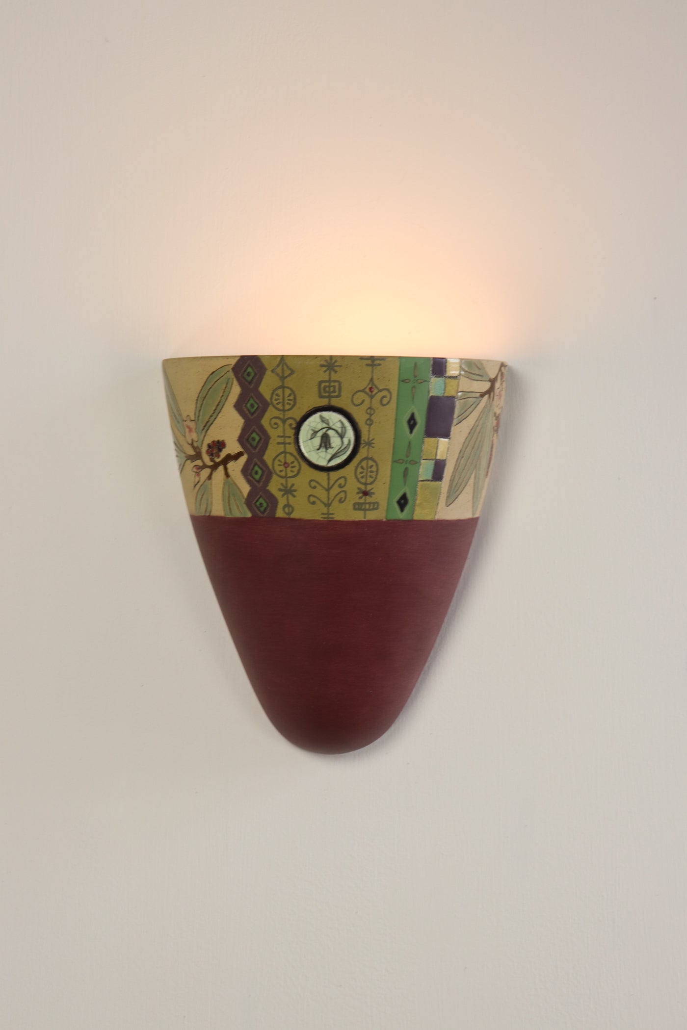Janna Ugone & Co Wall Sconces Ceramic Sconce in Woodland Border in Wine