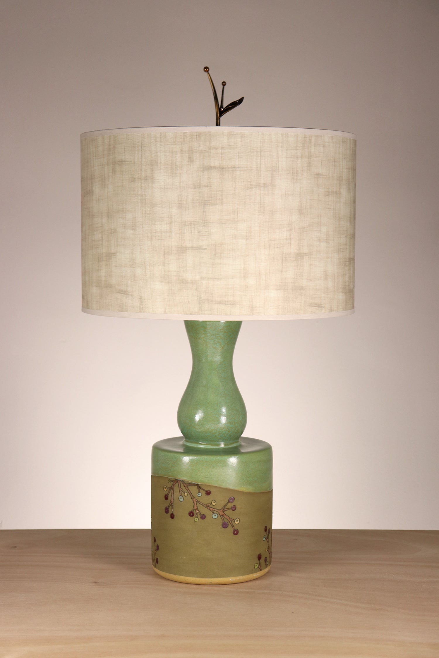 Janna Ugone & Co Table Lamp Ceramic Seaberries Table Lamp with Large Drum Shade in Linen