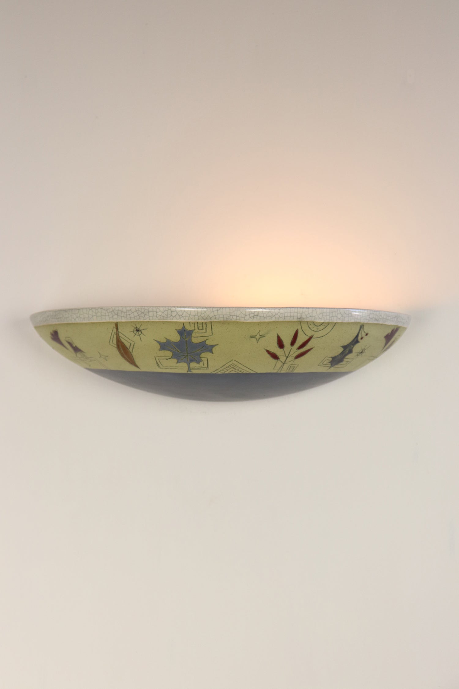 Janna Ugone & Co Wall Sconces Ceramic Shallow Sconce in Leaf Border in Larkspur