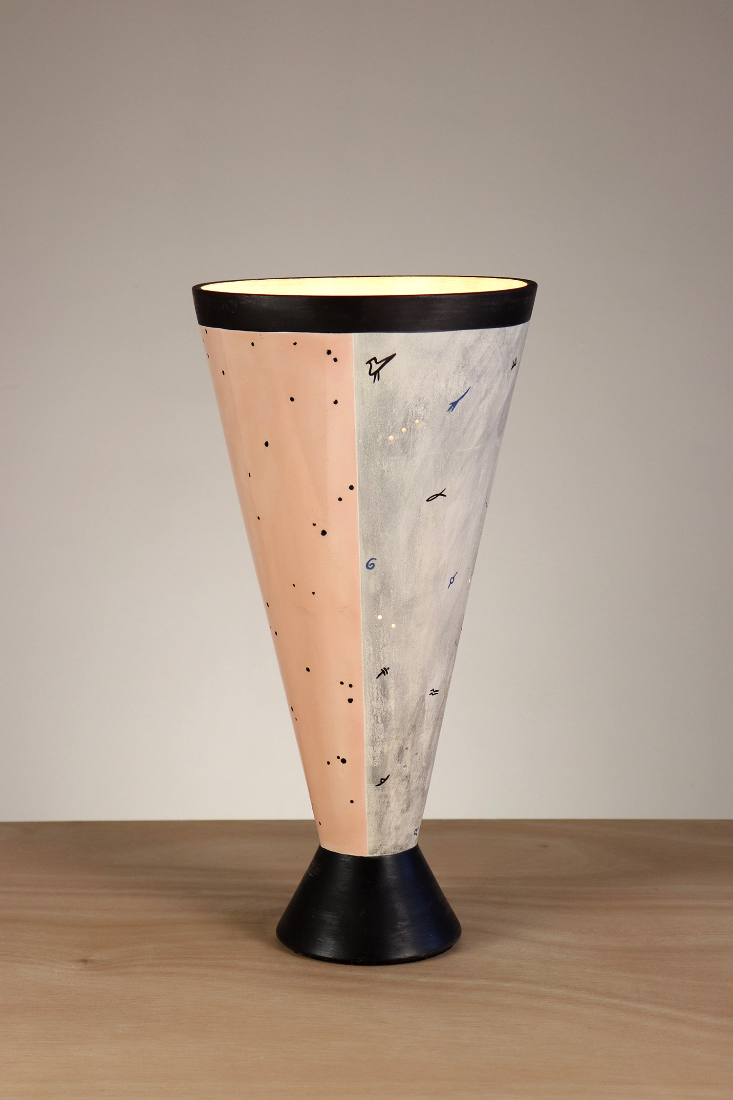 Janna Ugone & Co Ceramic Single Cone Torchiere in Hieroglyphic Dalmatian