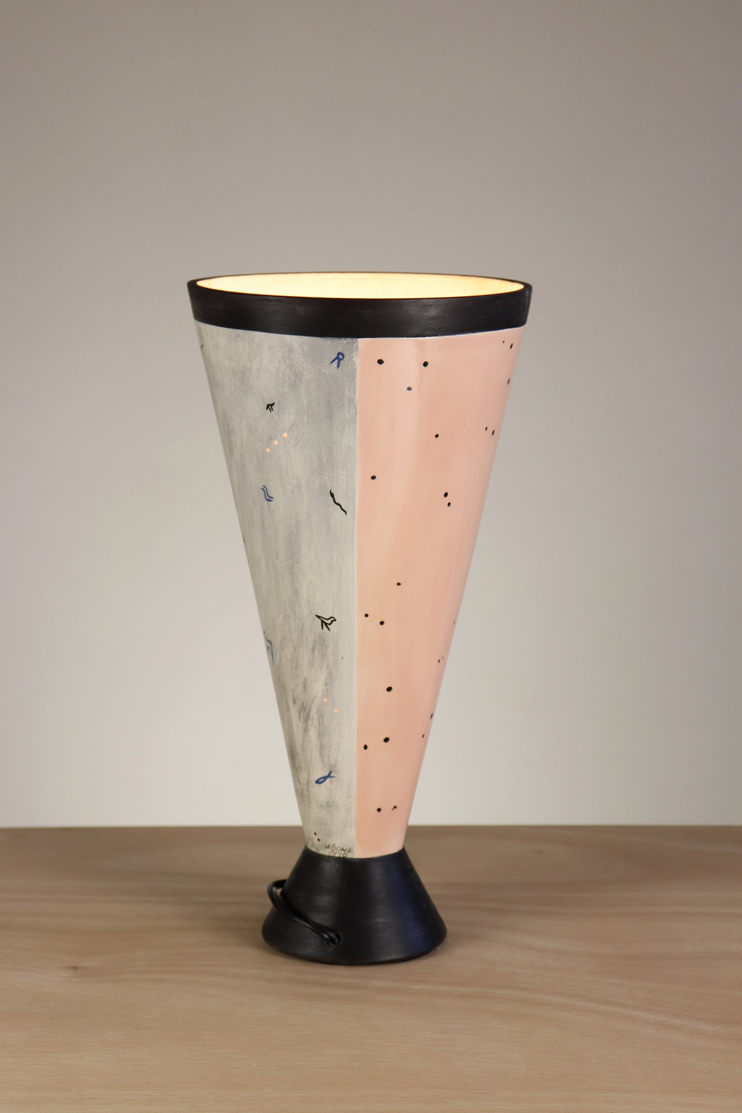 Janna Ugone & Co Ceramic Single Cone Torchiere in Hieroglyphic Dalmatian