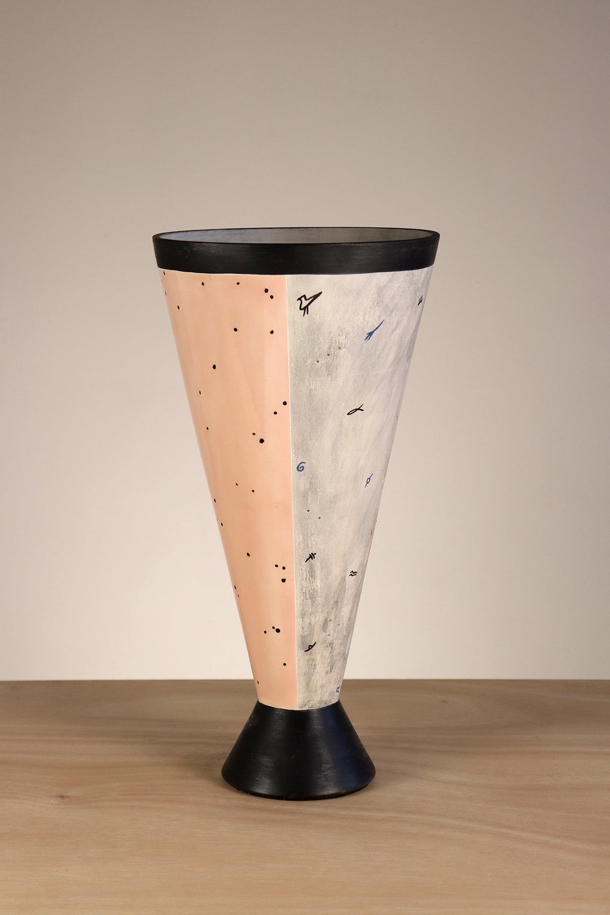 Janna Ugone &amp; Co Ceramic Single Cone Torchiere in Hieroglyphic Dalmatian