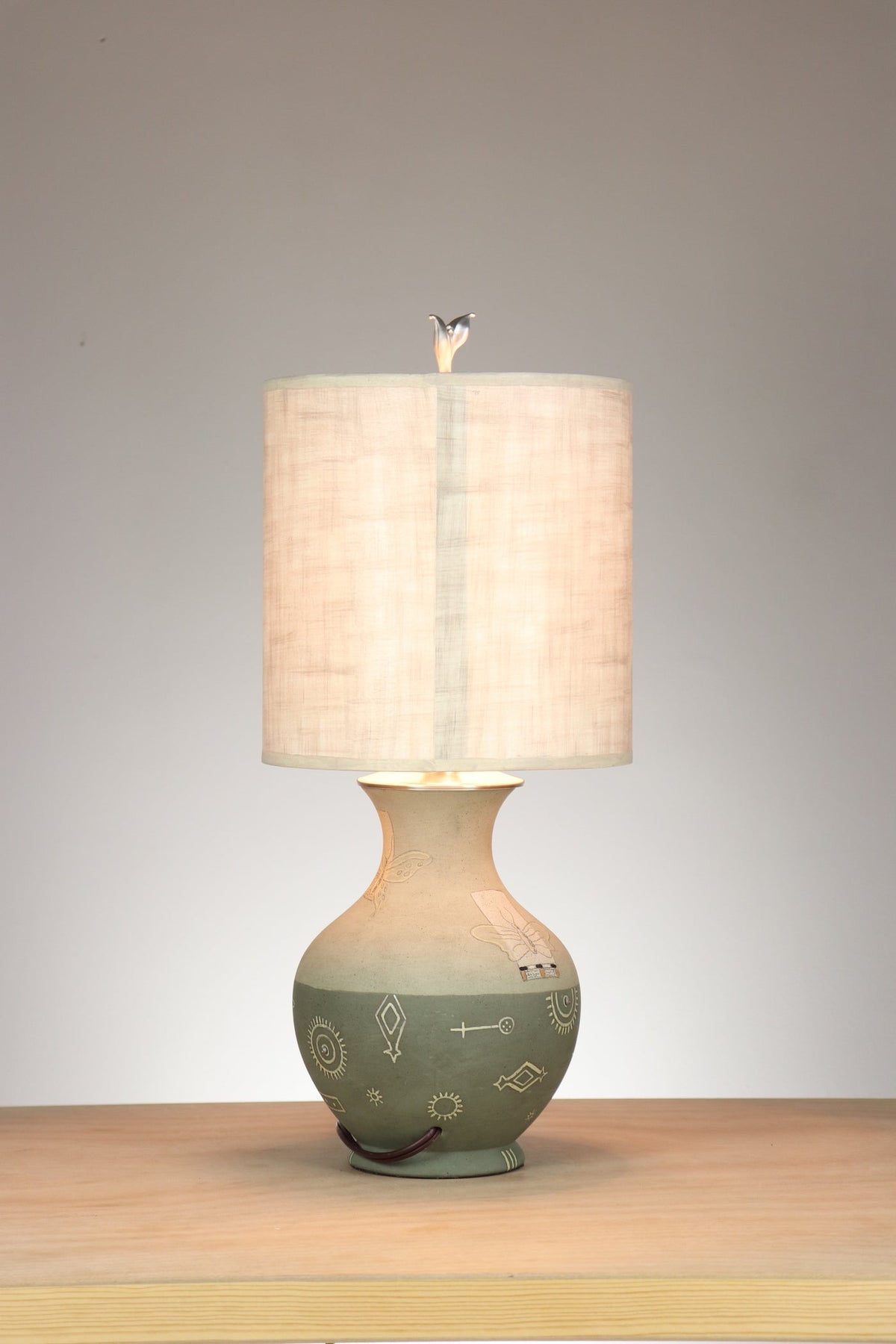 Janna Ugone &amp; Co Table Lamp Ceramic Table Lamp in Dragonfly with Medium Drum Shade in Linen