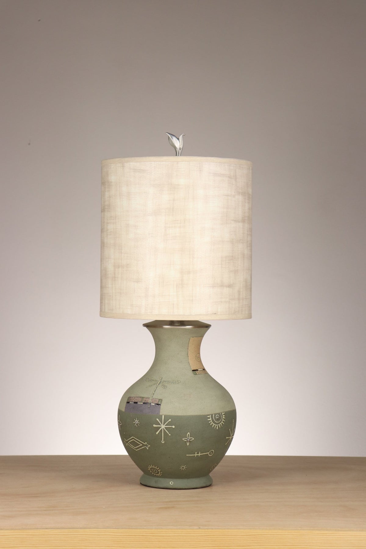 Janna Ugone &amp; Co Table Lamp Ceramic Table Lamp in Dragonfly with Medium Drum Shade in Linen