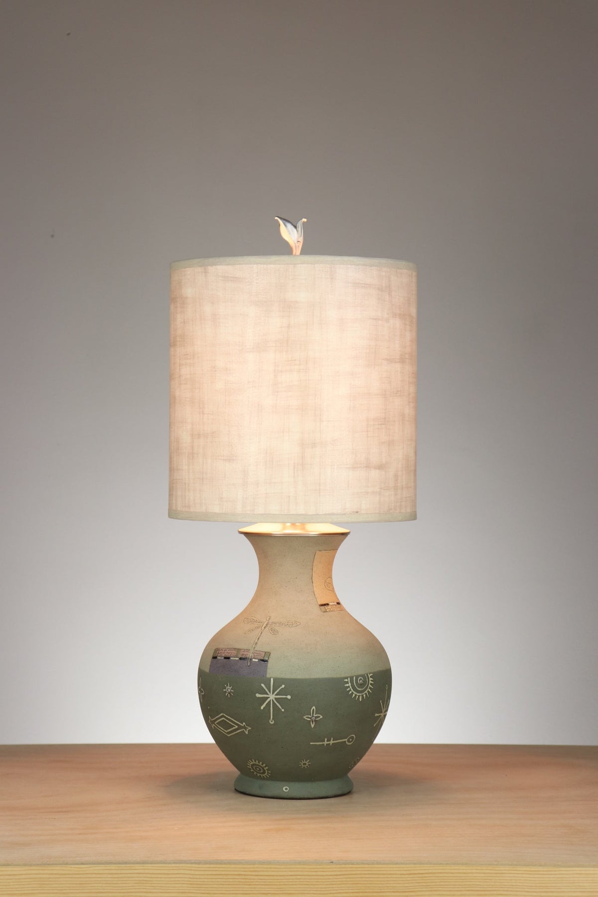 Janna Ugone &amp; Co Table Lamp Ceramic Table Lamp in Dragonfly with Medium Drum Shade in Linen