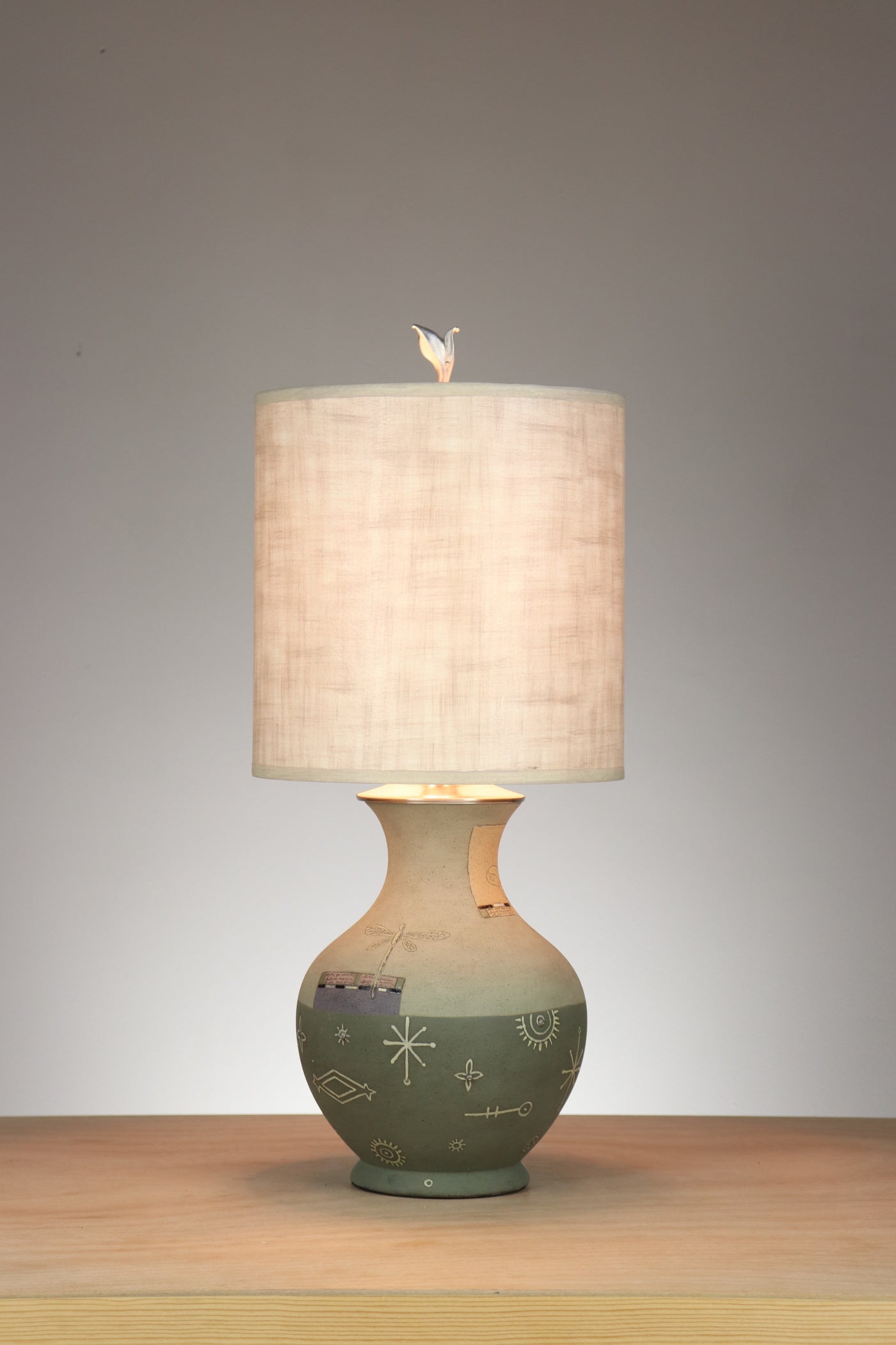 Janna Ugone & Co Table Lamp Ceramic Table Lamp in Dragonfly with Medium Drum Shade in Linen