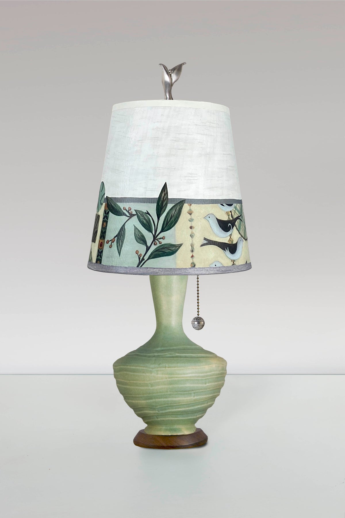 Janna Ugone &amp; Co Table Lamp Ceramic Table Lamp in Old Copper with Small Drum Shade in New Capri Opal