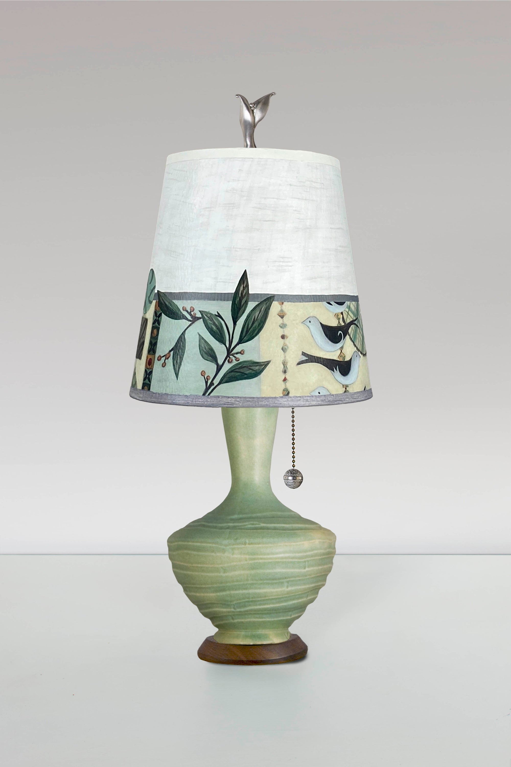 Janna Ugone & Co Table Lamp Ceramic Table Lamp in Old Copper with Small Drum Shade in New Capri Opal