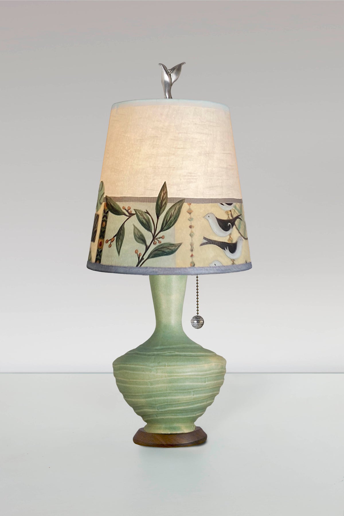 Janna Ugone &amp; Co Table Lamp Ceramic Table Lamp in Old Copper with Small Drum Shade in New Capri Opal