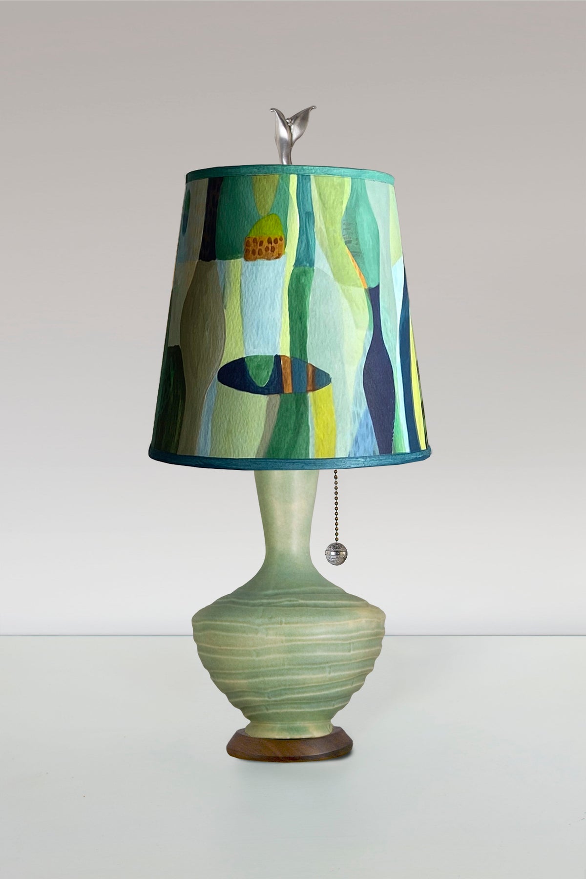 Janna Ugone &amp; Co Table Lamp Ceramic Table Lamp in Old Copper with Small Drum Shade in Riviera in Citrus