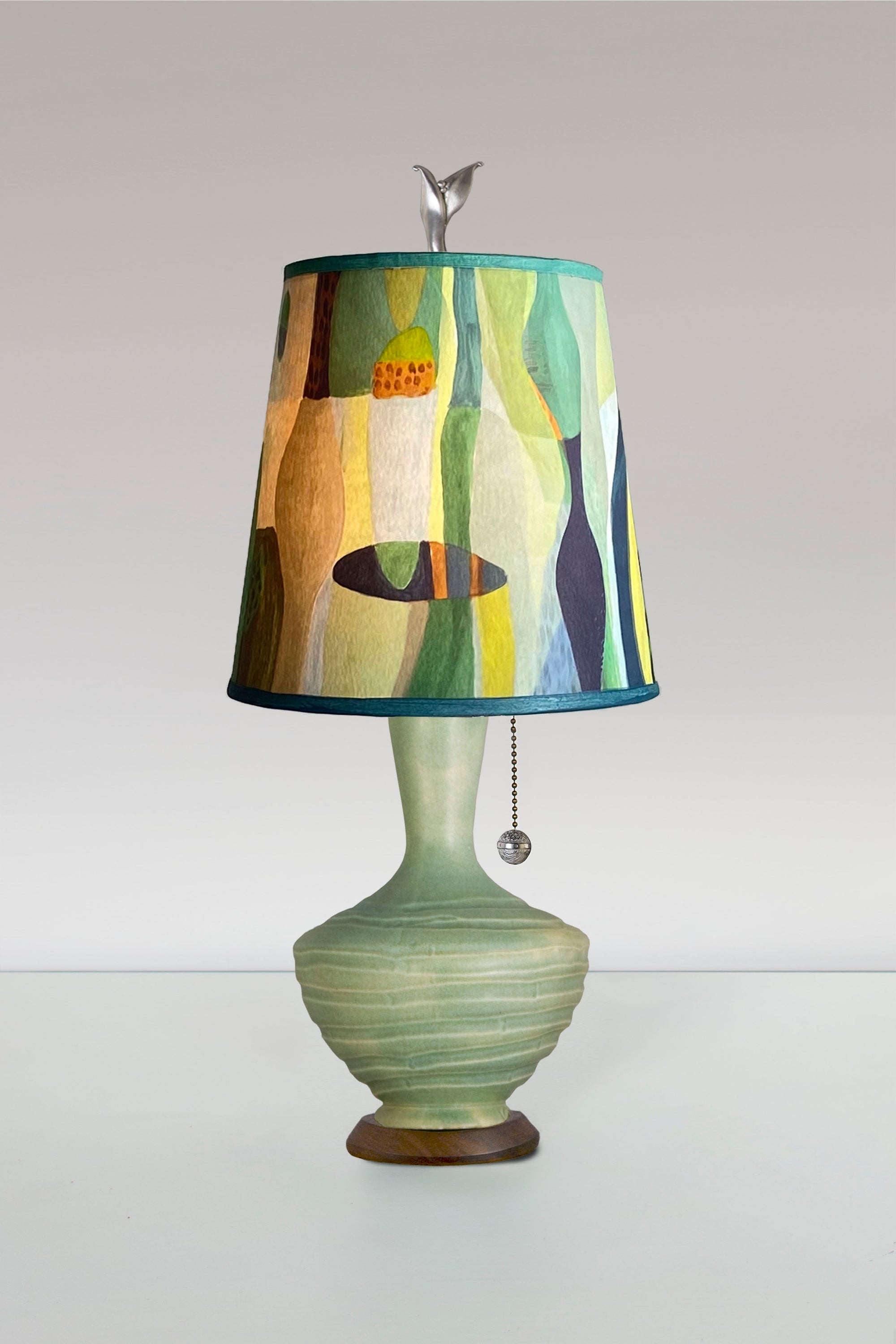 Janna Ugone & Co Table Lamp Ceramic Table Lamp in Old Copper with Small Drum Shade in Riviera in Citrus