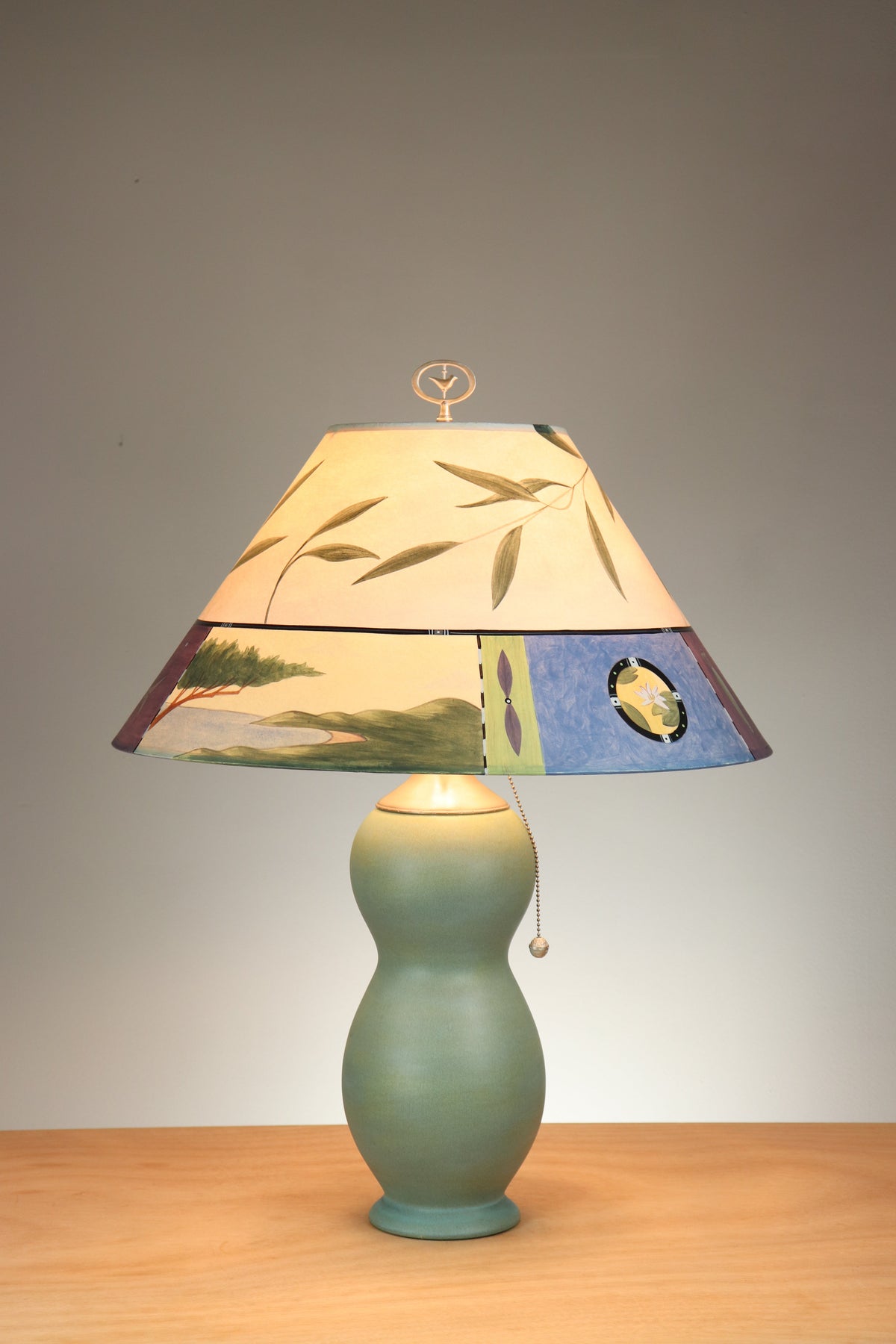 Janna Ugone &amp; Co Table Lamps Ceramic Table Lamp with Large Conical Shade in Twin Fish in Bisque