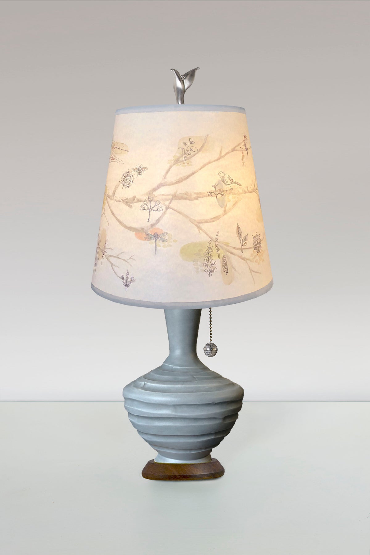 Ceramic Table Lamp with Small Drum Shade in Artful Branch