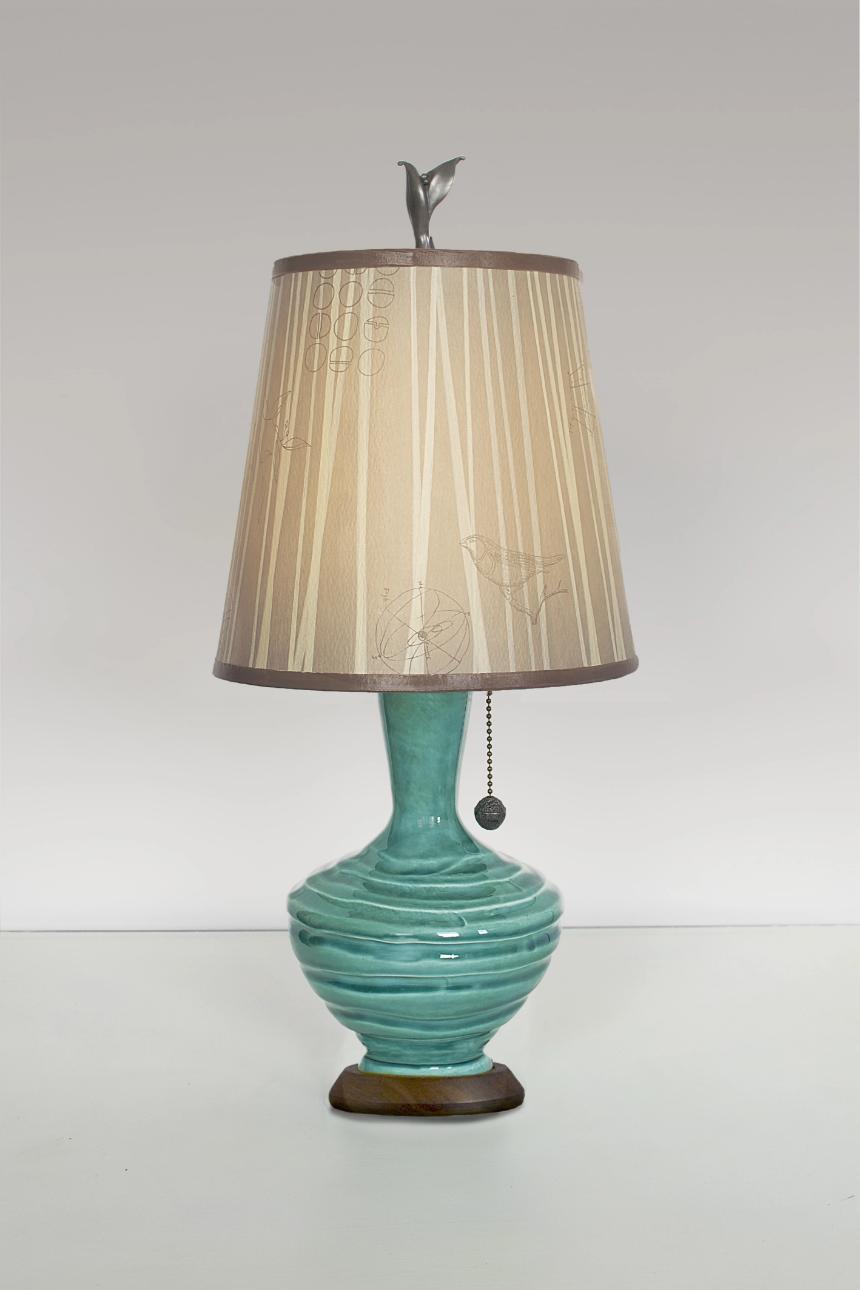 Janna Ugone & Co Table Lamps Ceramic Table Lamp with Small Drum Shade in Birch