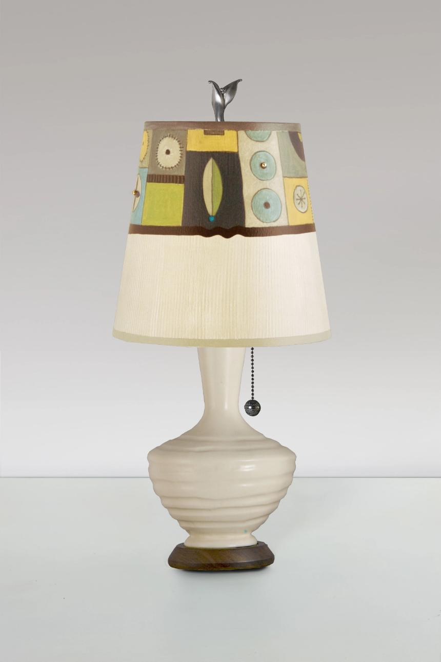 Ceramic Table Lamp with Small Drum Shade in Lucky Mosaic Oyster
