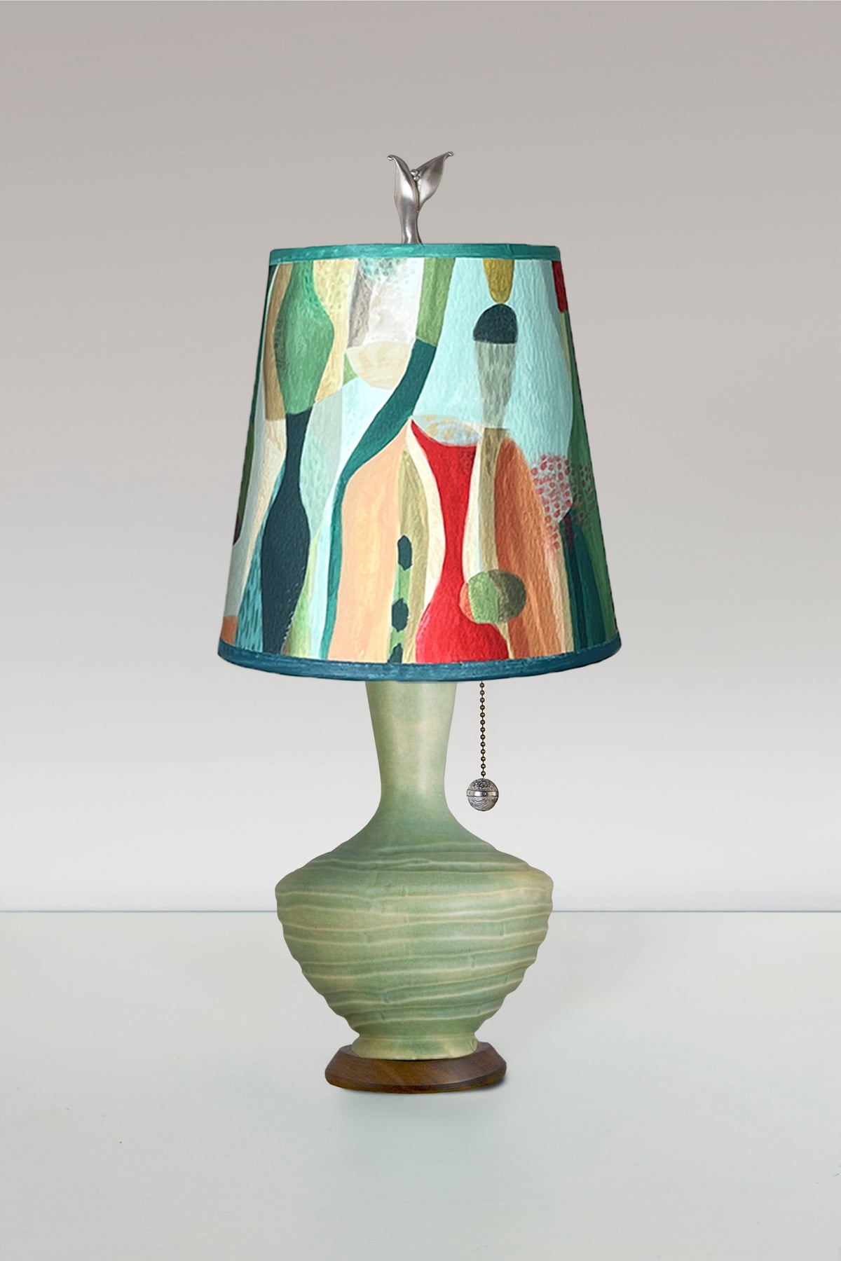 Janna Ugone &amp; Co Table Lamp Ceramic Table Lamp in Old Copper with Small Drum Shade in Riviera in Poppy