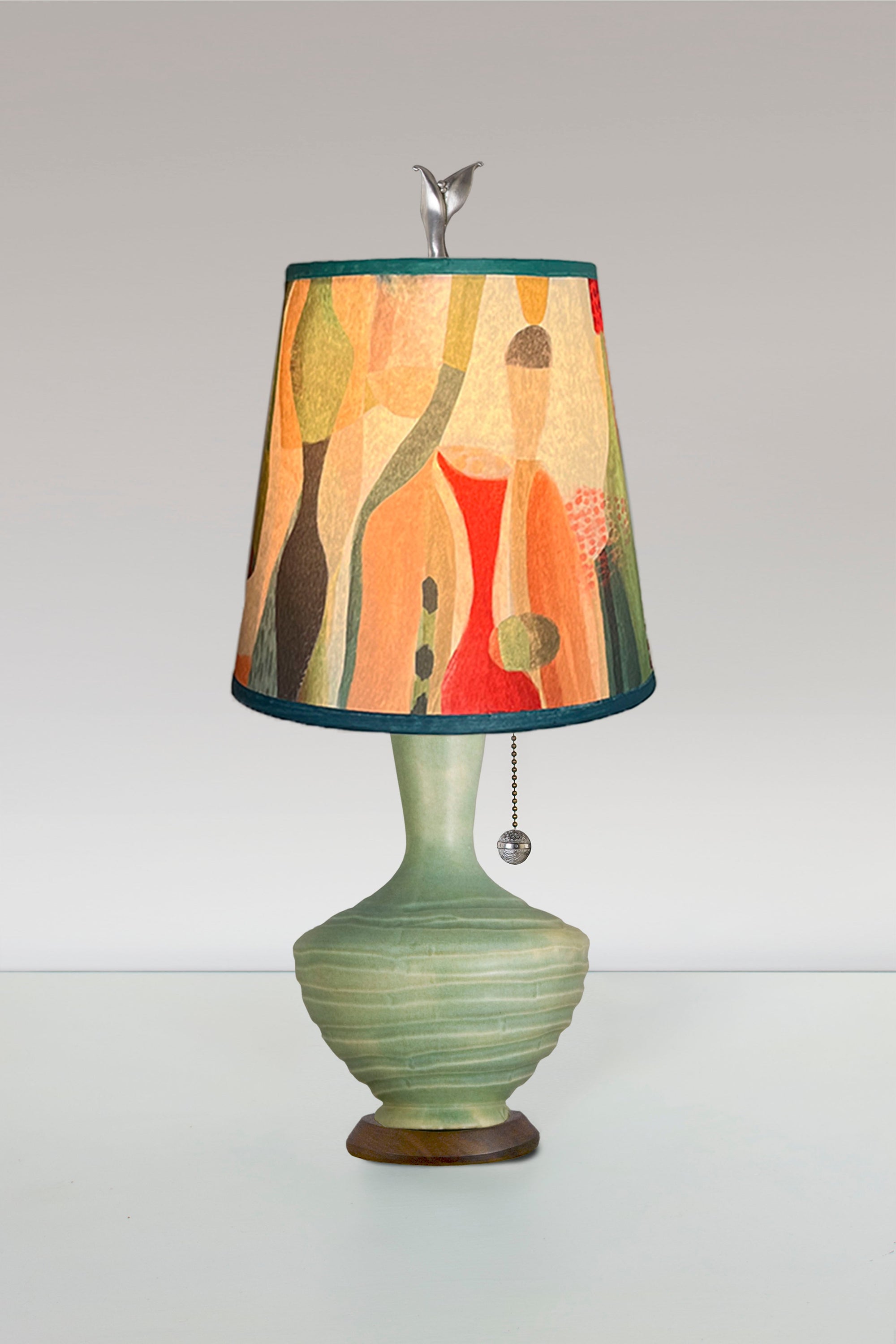 Janna Ugone & Co Table Lamp Ceramic Table Lamp in Old Copper with Small Drum Shade in Riviera in Poppy