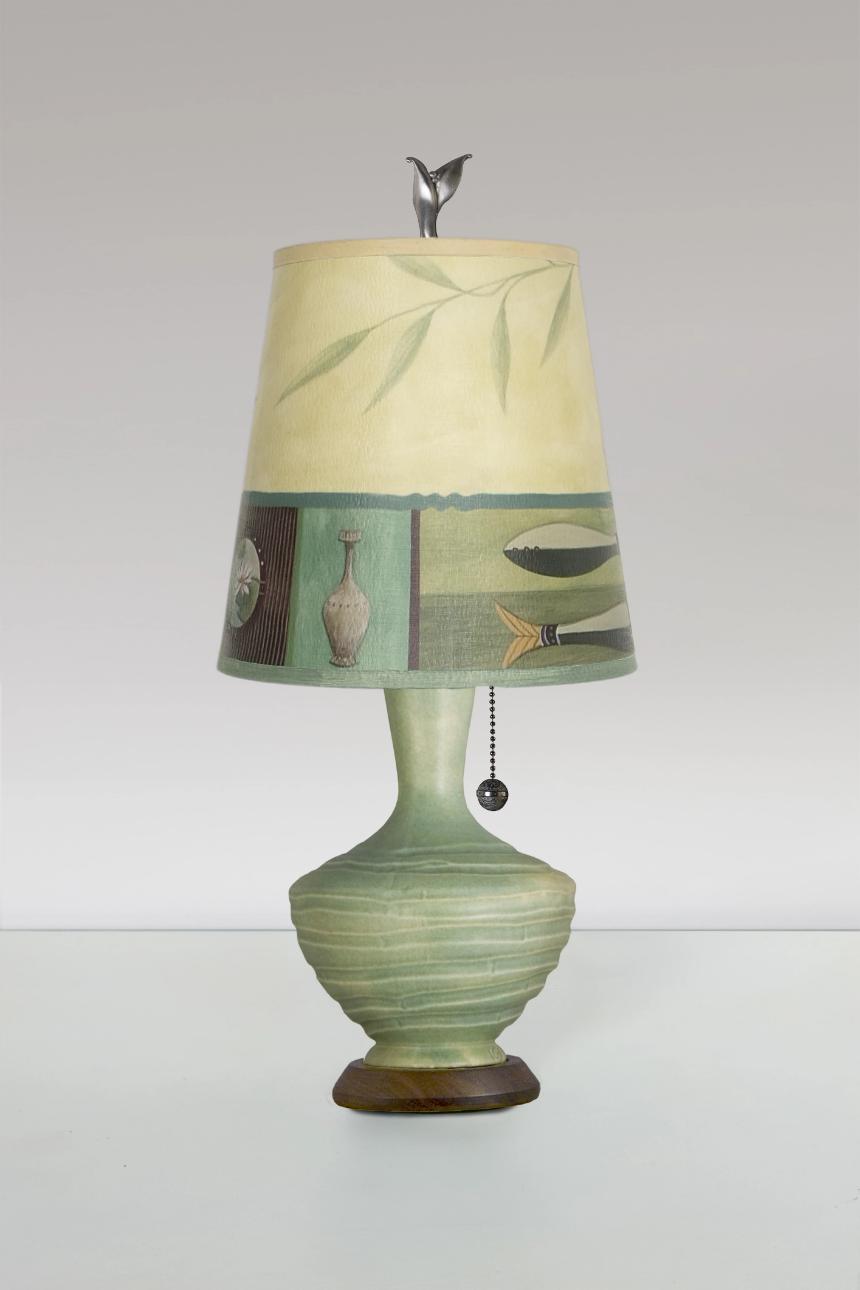 Ceramic Table Lamp with Small Drum Shade in Twin Fish