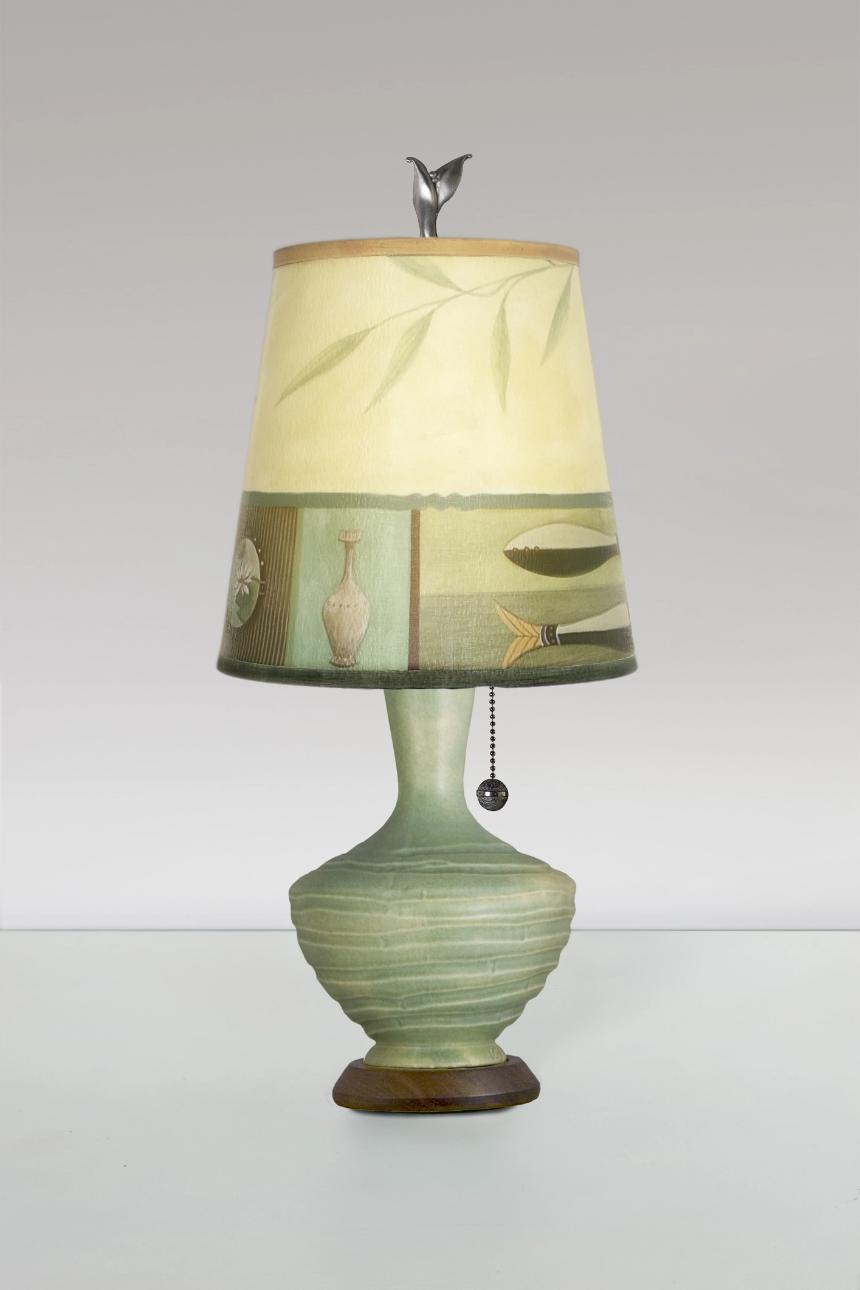 Ceramic Table Lamp with Small Drum Shade in Twin Fish
