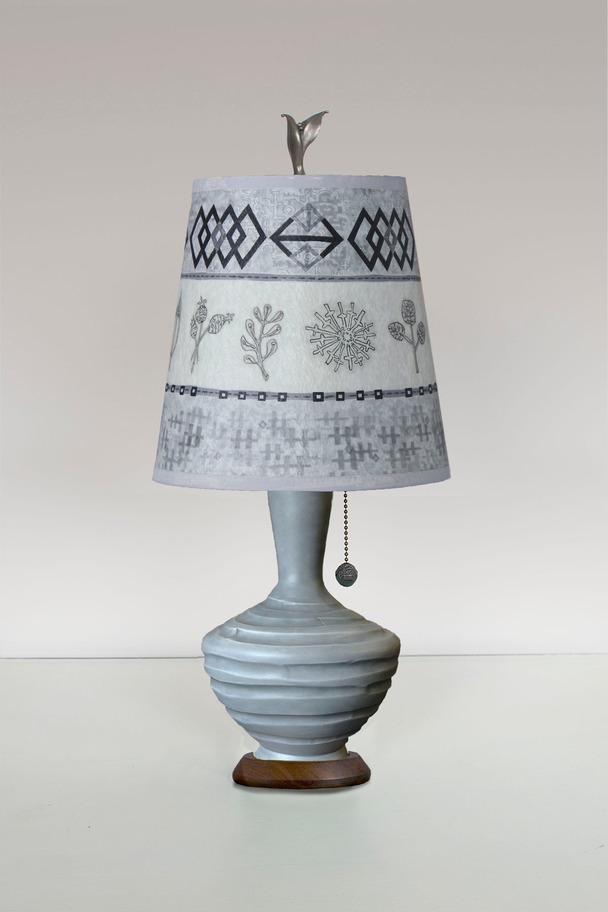 Ceramic Table Lamp with Small Drum Shade in Woven &amp; Sprig in Mist