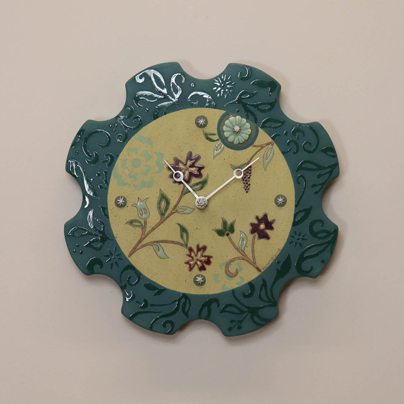 Janna Ugone & Co Ceramic Wall Clock in Eden in Turquoise