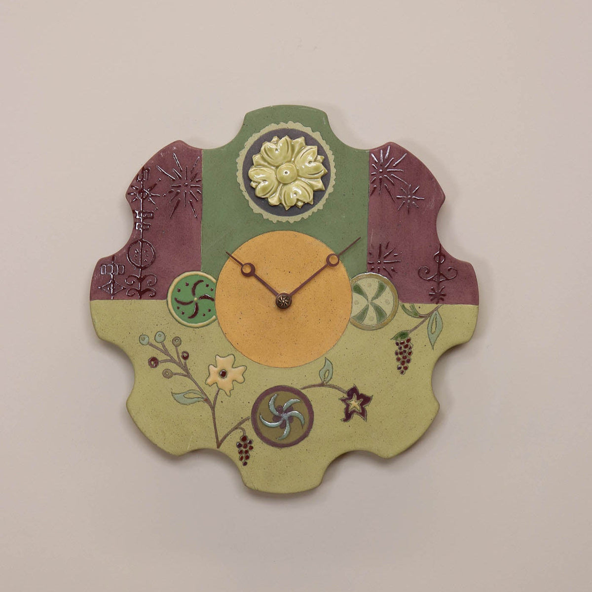 Janna Ugone &amp; Co Ceramic Wall Clock in Eden Meadow in Raspberry