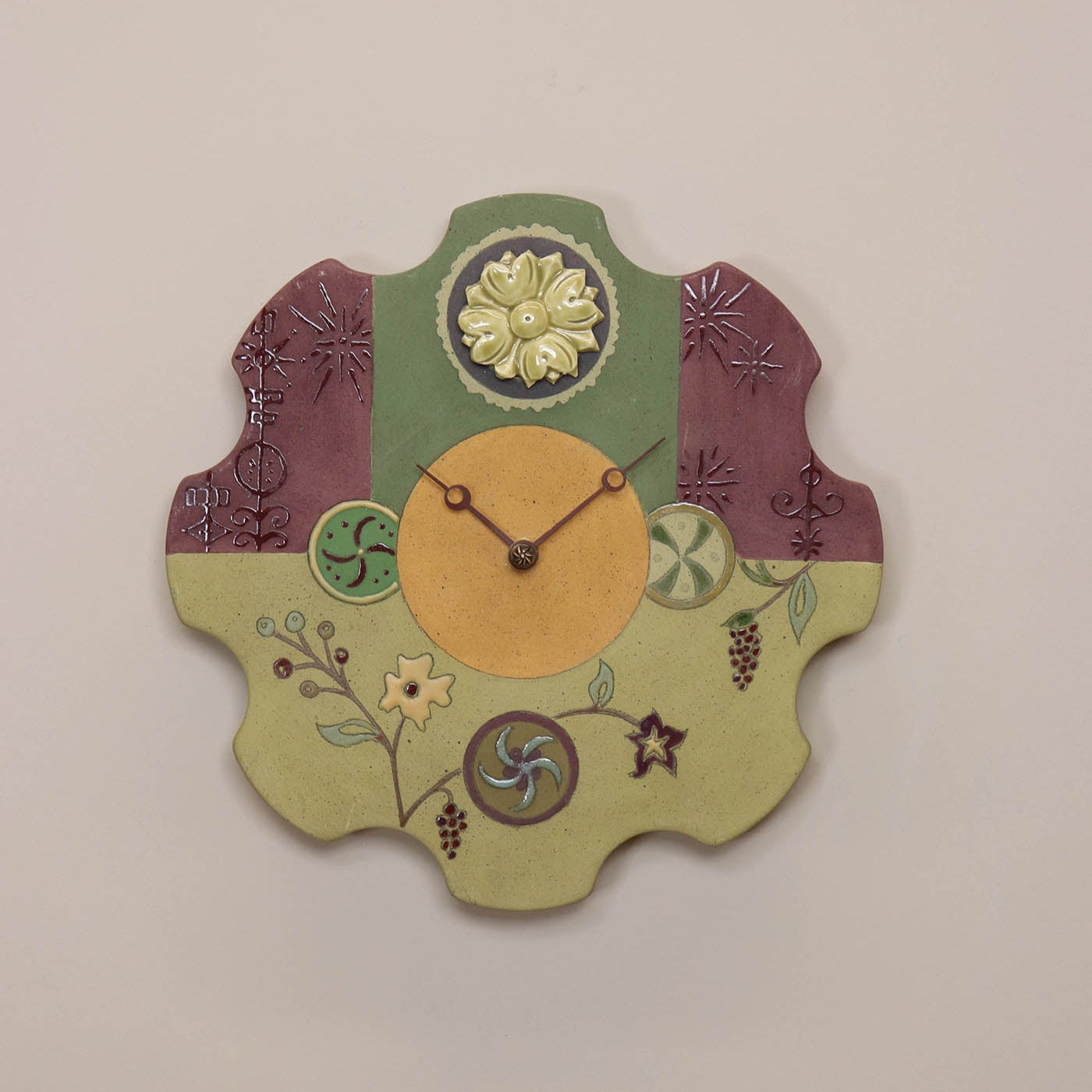 Janna Ugone & Co Ceramic Wall Clock in Eden Meadow in Raspberry