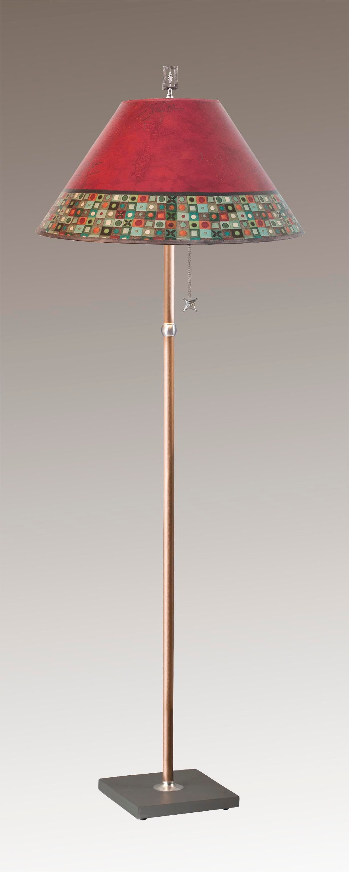 Janna Ugone & Co Floor Lamp Copper Floor Lamp Large Conical Shade in Red Mosaic