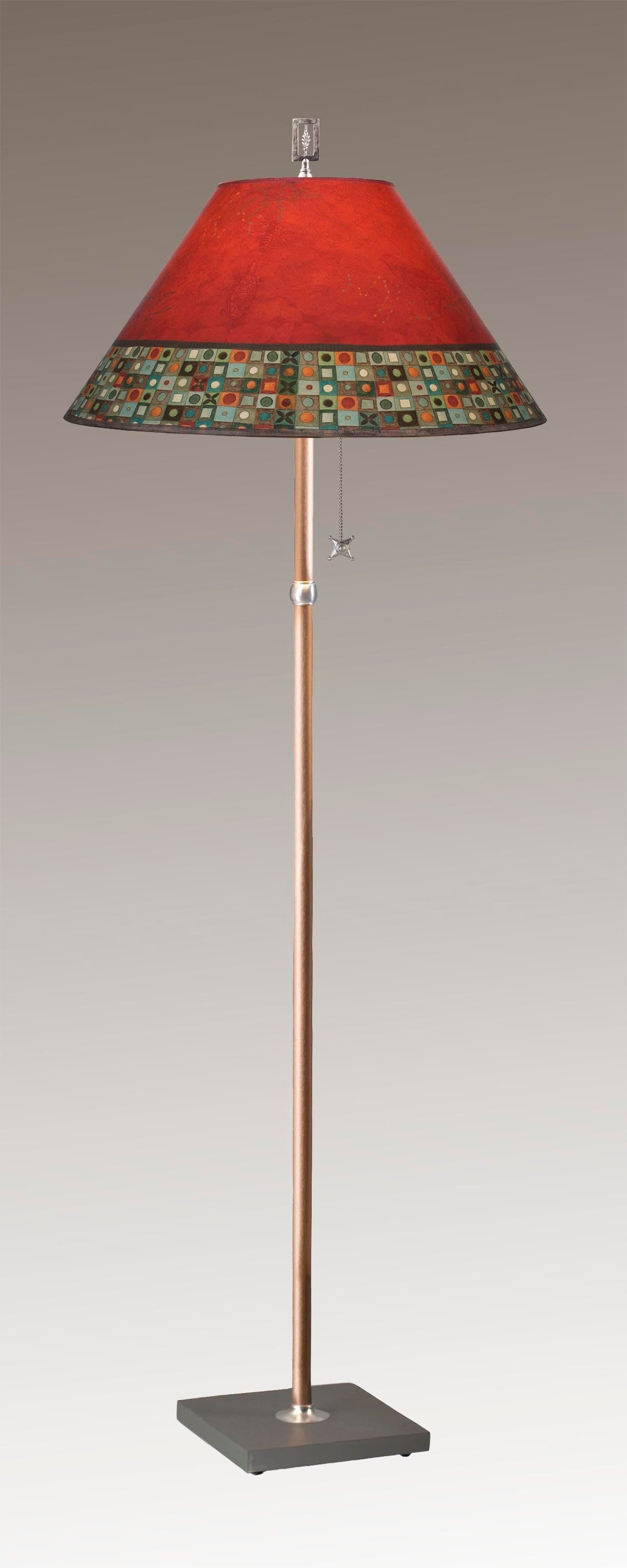 Copper Floor Lamp Large Conical Shade in Red Mosaic