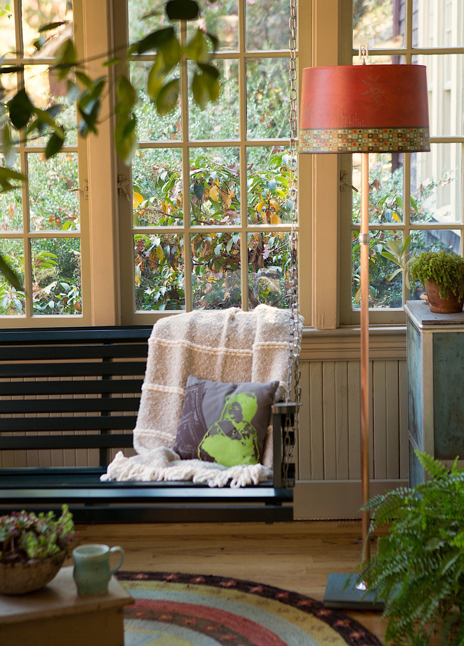 Janna Ugone & Co Floor Lamps Copper Floor Lamp Large Drum Shade in Red Mosaic