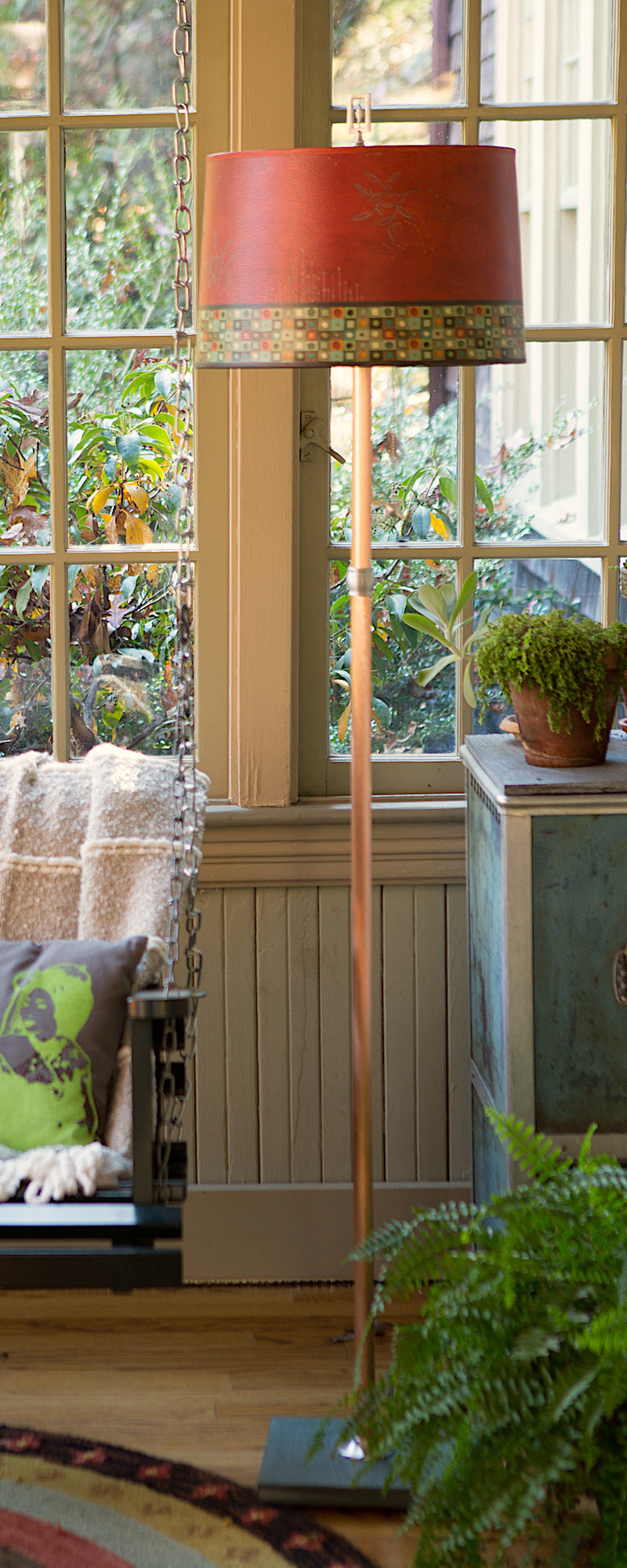 Janna Ugone & Co Floor Lamps Copper Floor Lamp Large Drum Shade in Red Mosaic