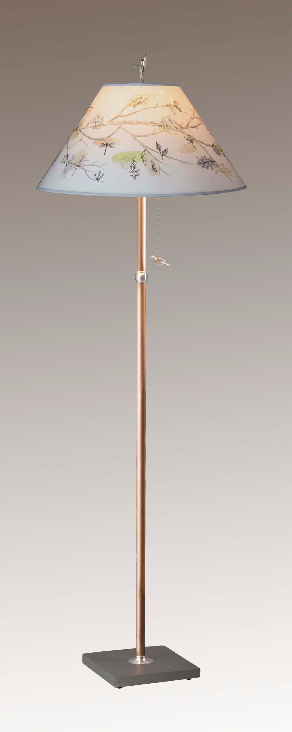 Copper Floor Lamp with Large Conical Shade in Artful Branch