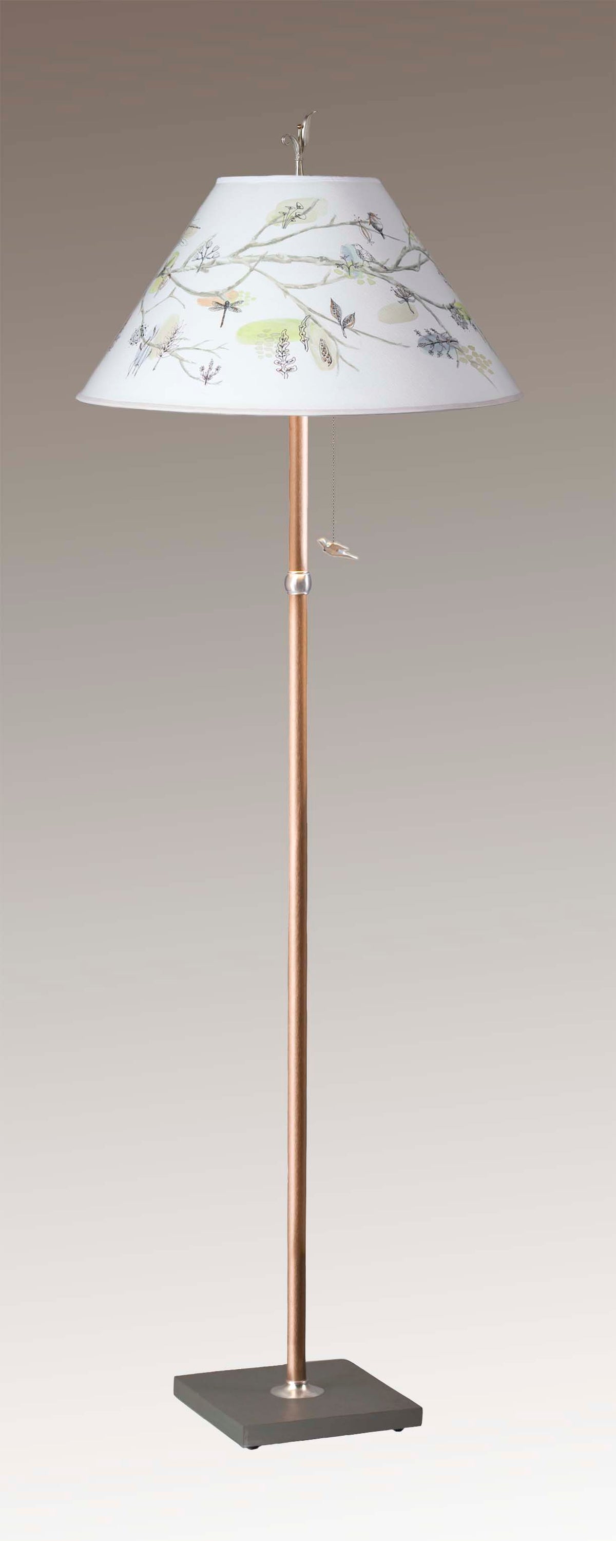 Copper Floor Lamp with Large Conical Shade in Artful Branch