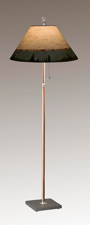 Copper Floor Lamp with Large Conical Shade in Birch Midnight