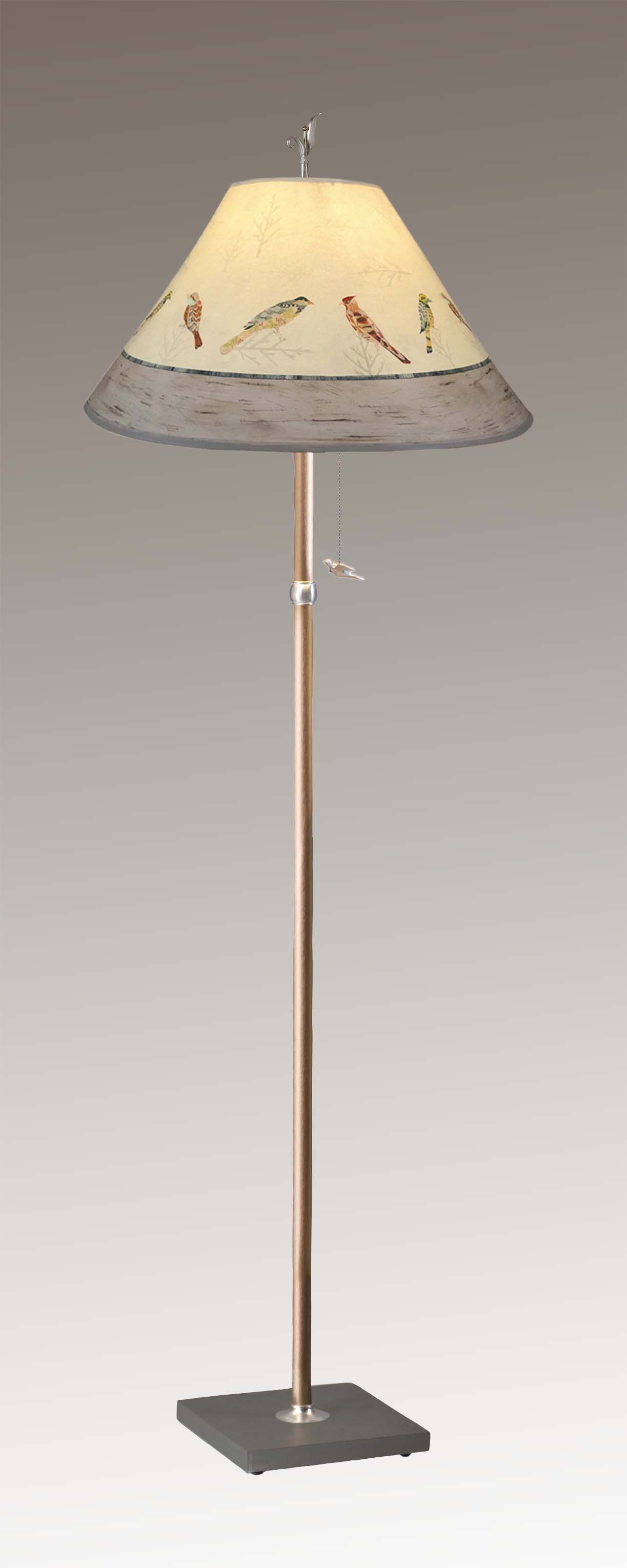 Janna Ugone & Co Floor Lamps Copper Floor Lamp with Large Conical Shade in Bird Friends