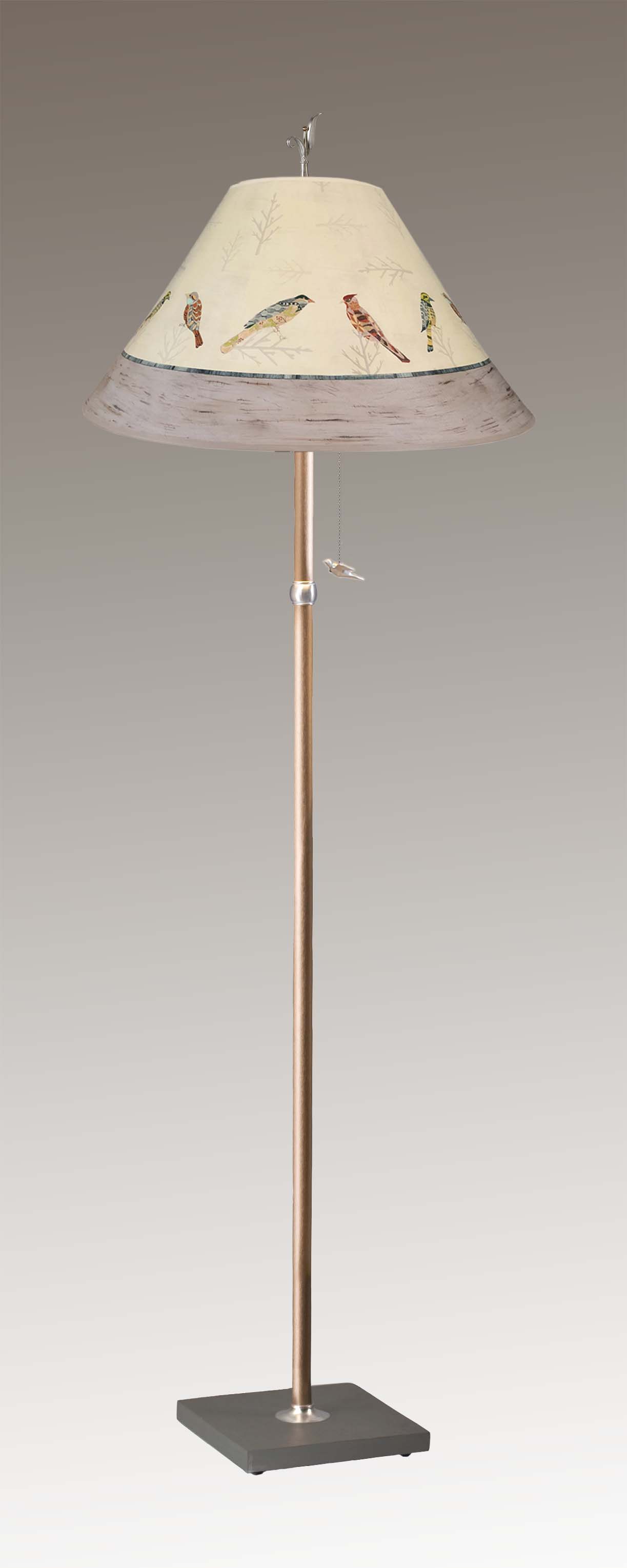 Janna Ugone & Co Floor Lamps Copper Floor Lamp with Large Conical Shade in Bird Friends