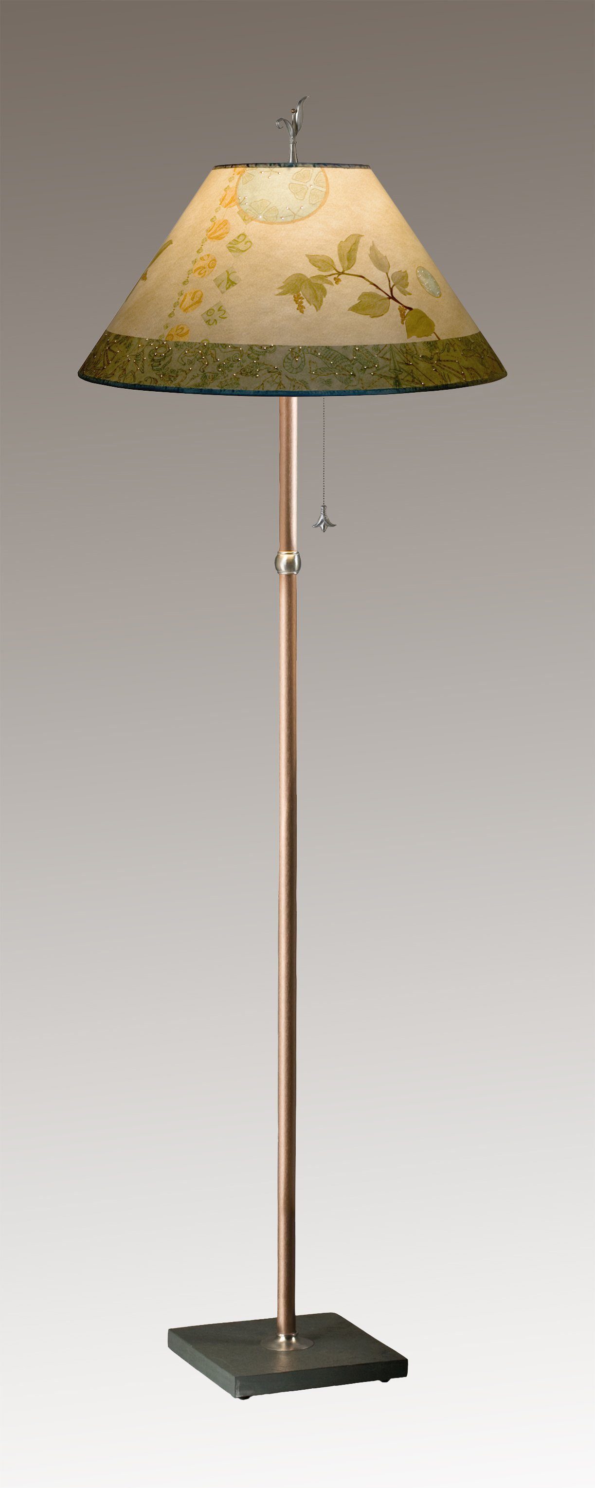 Janna Ugone & Co Floor Lamps Copper Floor Lamp with Large Conical Shade in Celestial Leaf