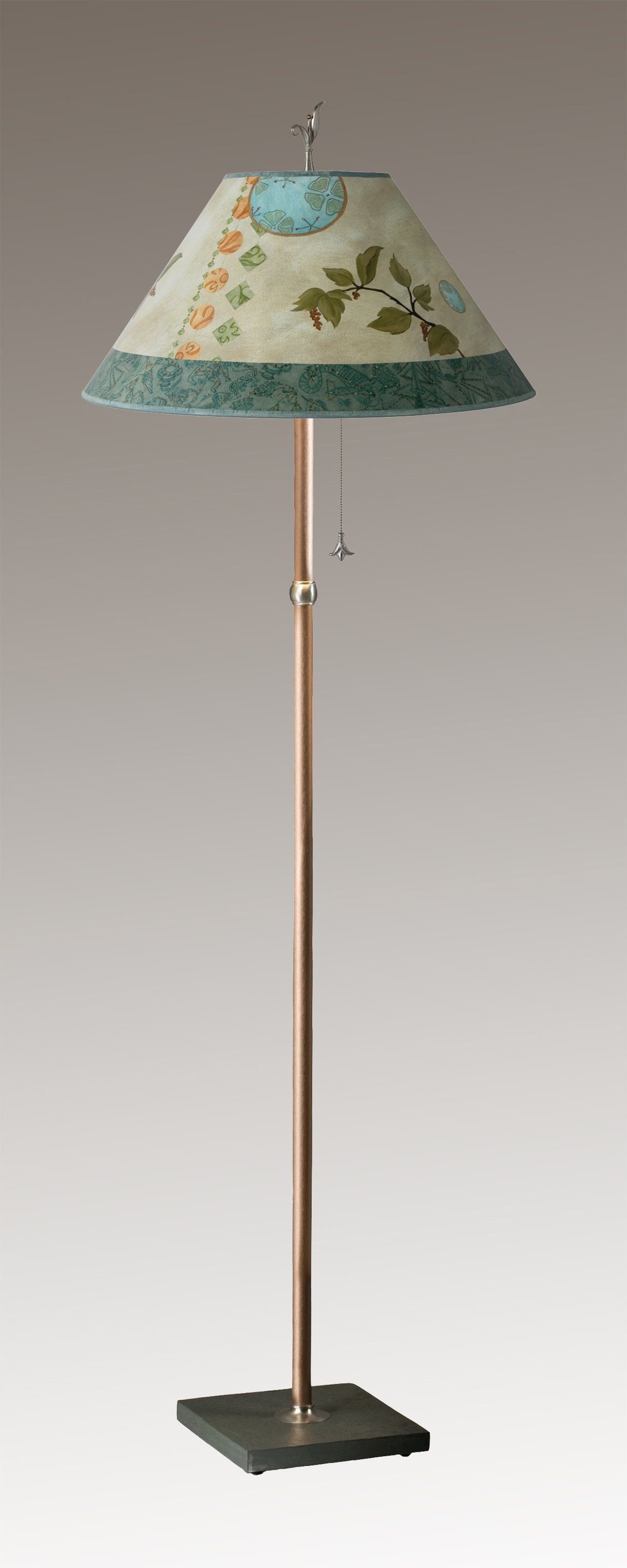 Janna Ugone & Co Floor Lamps Copper Floor Lamp with Large Conical Shade in Celestial Leaf