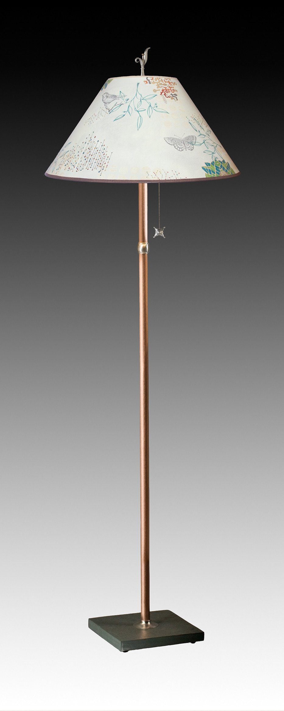 Copper Floor Lamp with Large Conical Shade in Ecru Journey