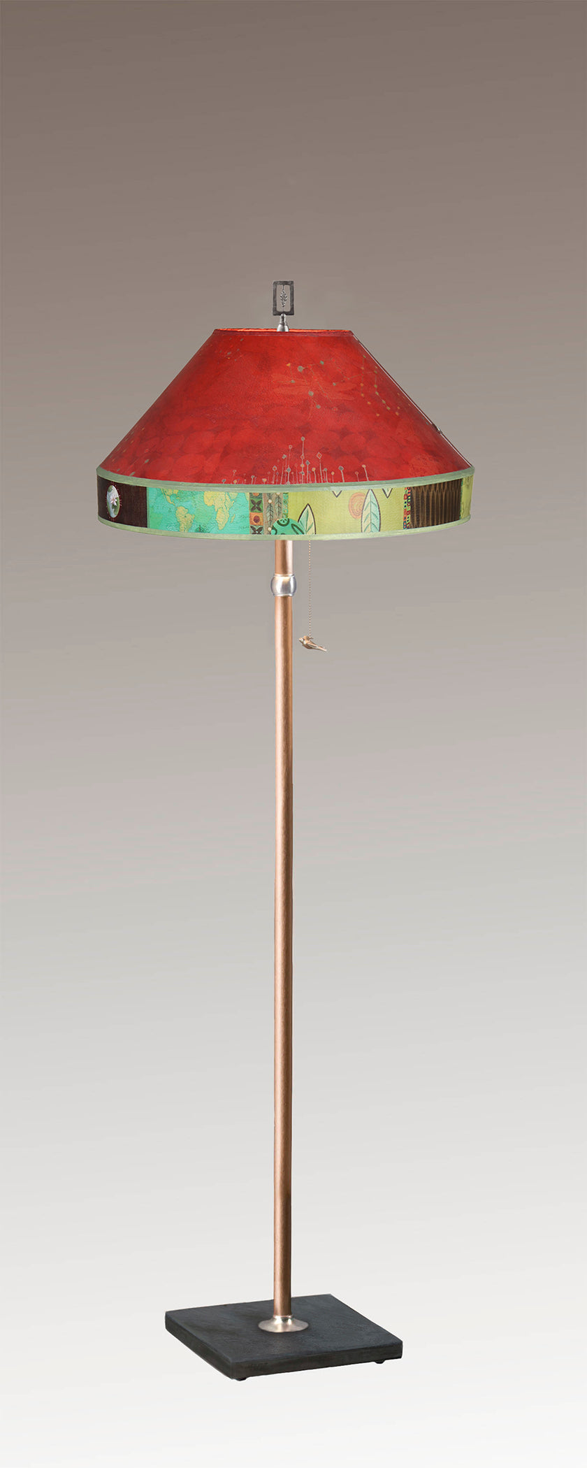 Janna Ugone & Co Floor Lamps Copper Floor Lamp with Large Conical Shade in Match in Redwood