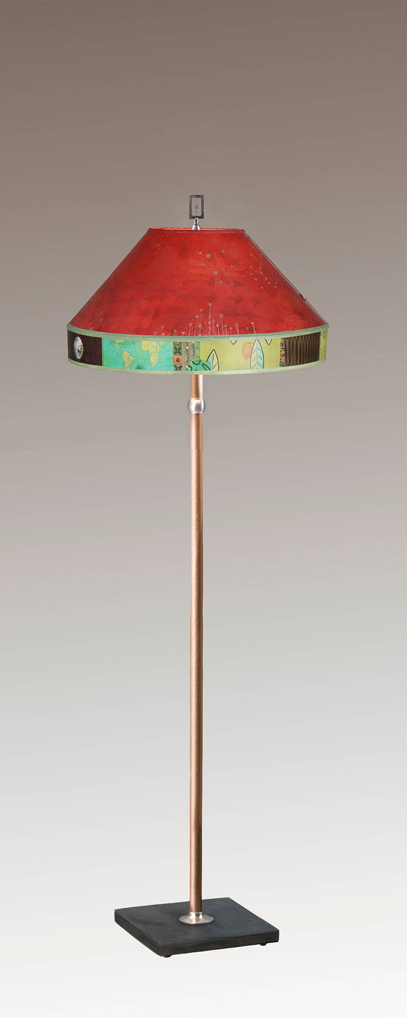 Janna Ugone & Co Floor Lamps Copper Floor Lamp with Large Conical Shade in Match in Redwood