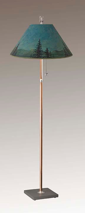Copper Floor Lamp with Large Conical Shade in Midnight Sky