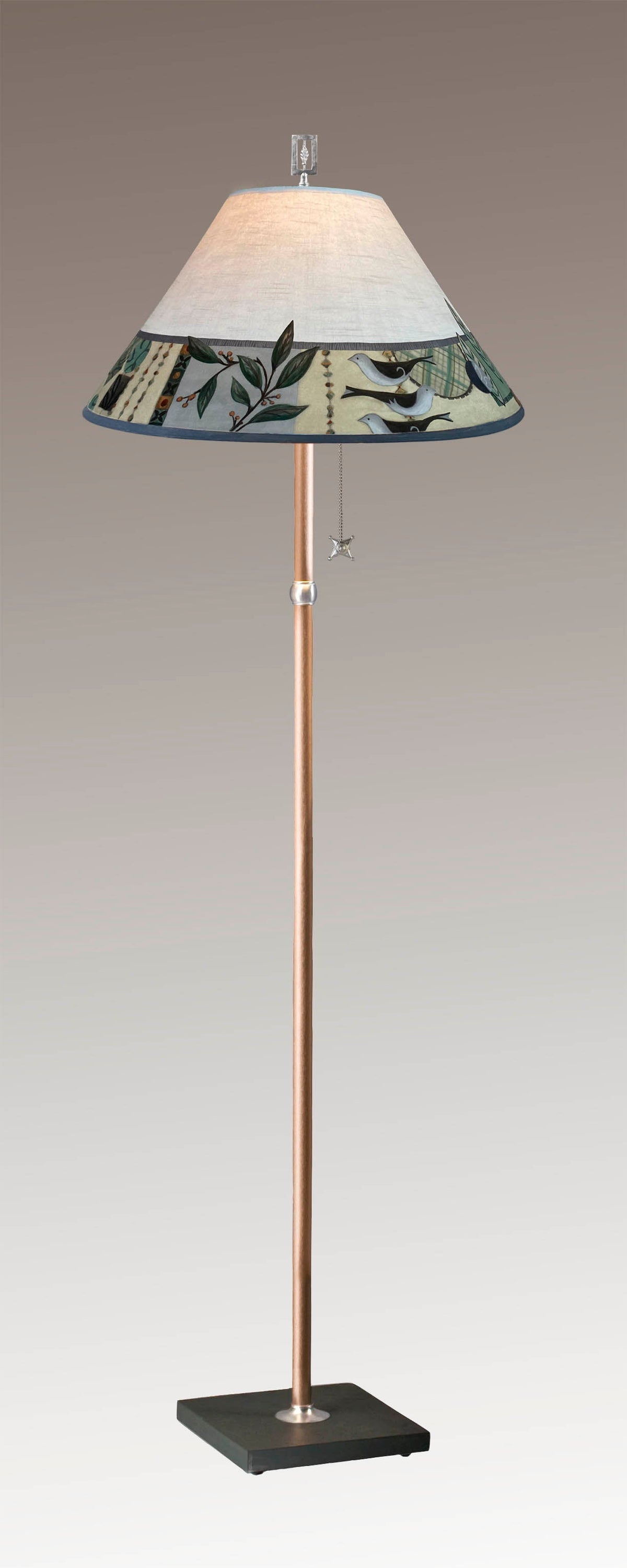 Janna Ugone &amp; Co Floor Lamp Copper Floor Lamp with Large Conical Shade in New Capri Opal