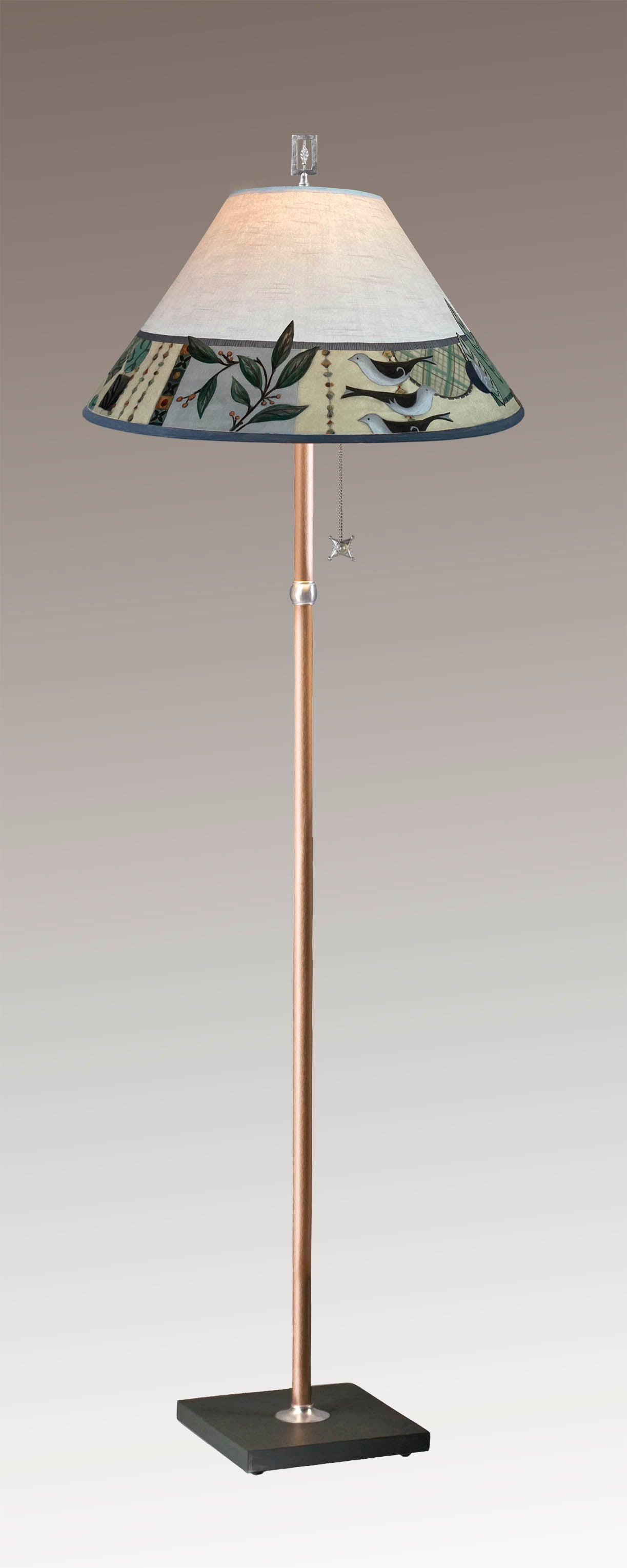 Janna Ugone & Co Floor Lamp Copper Floor Lamp with Large Conical Shade in New Capri Opal