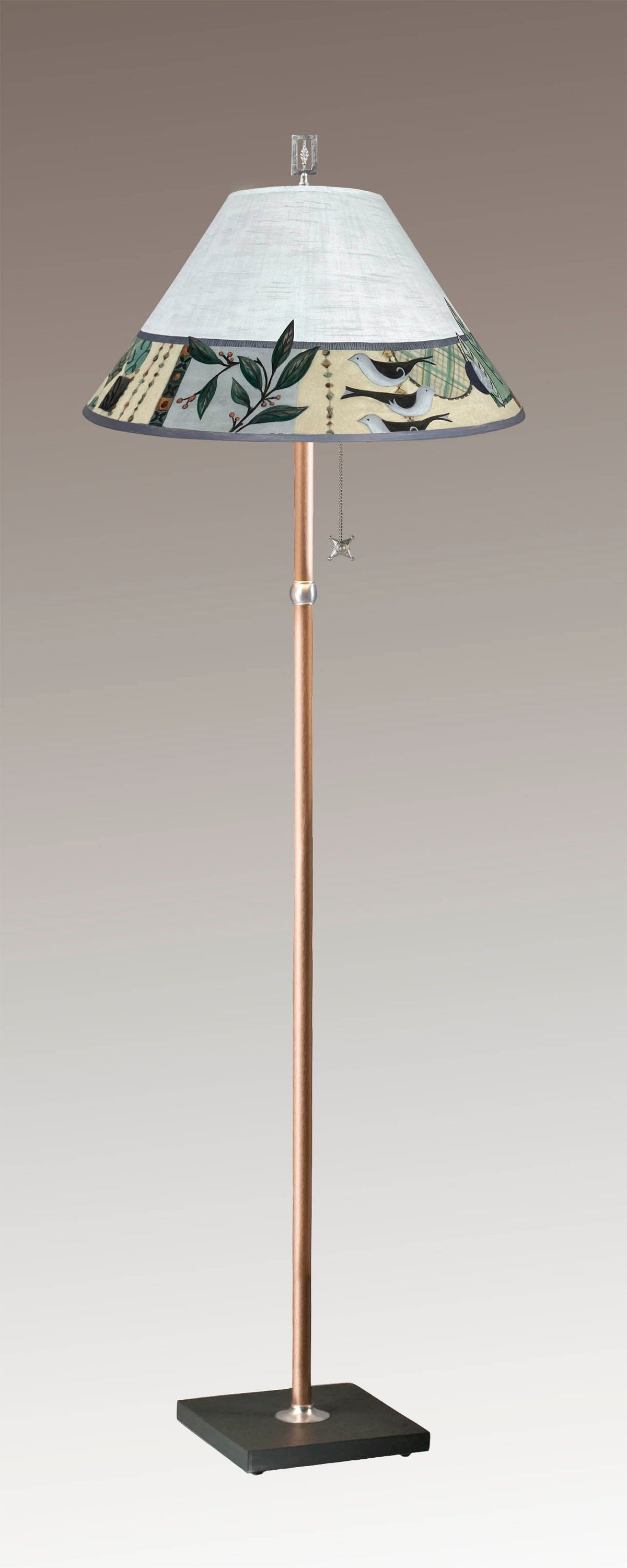 Janna Ugone &amp; Co Floor Lamp Copper Floor Lamp with Large Conical Shade in New Capri Opal