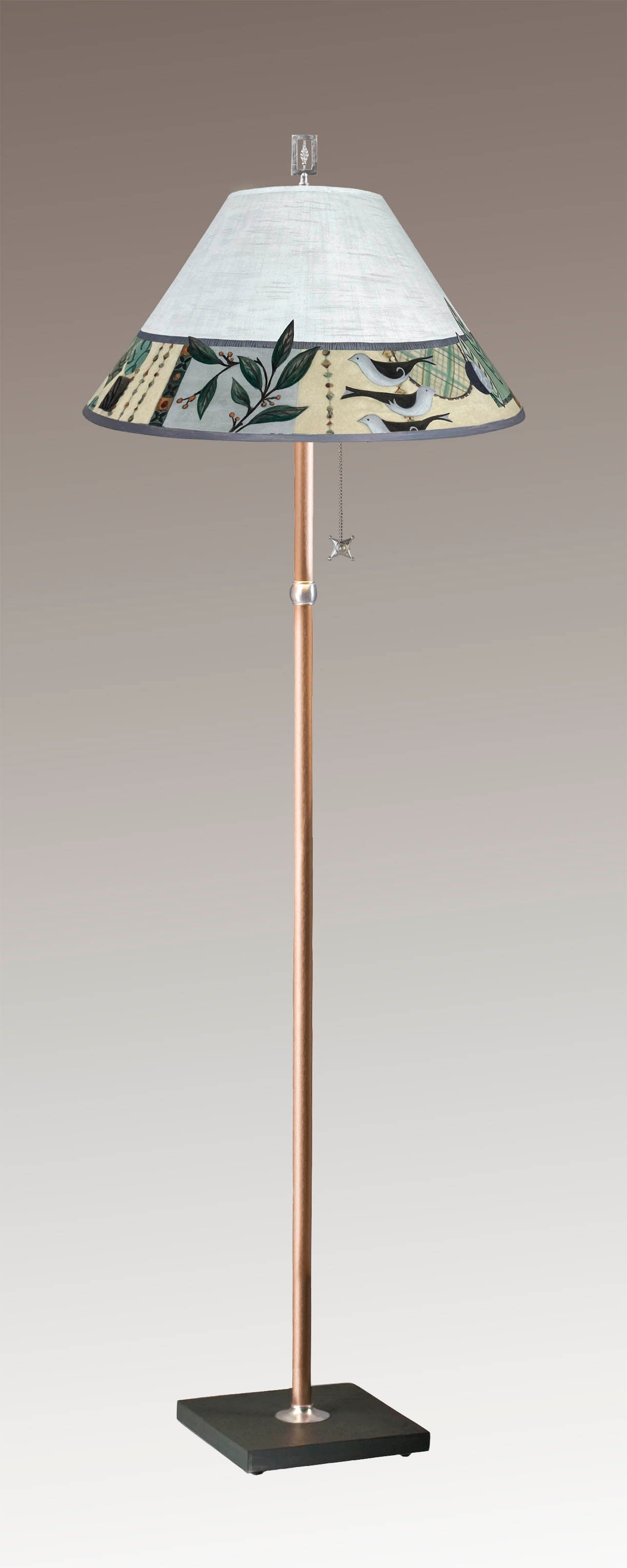 Janna Ugone & Co Floor Lamp Copper Floor Lamp with Large Conical Shade in New Capri Opal