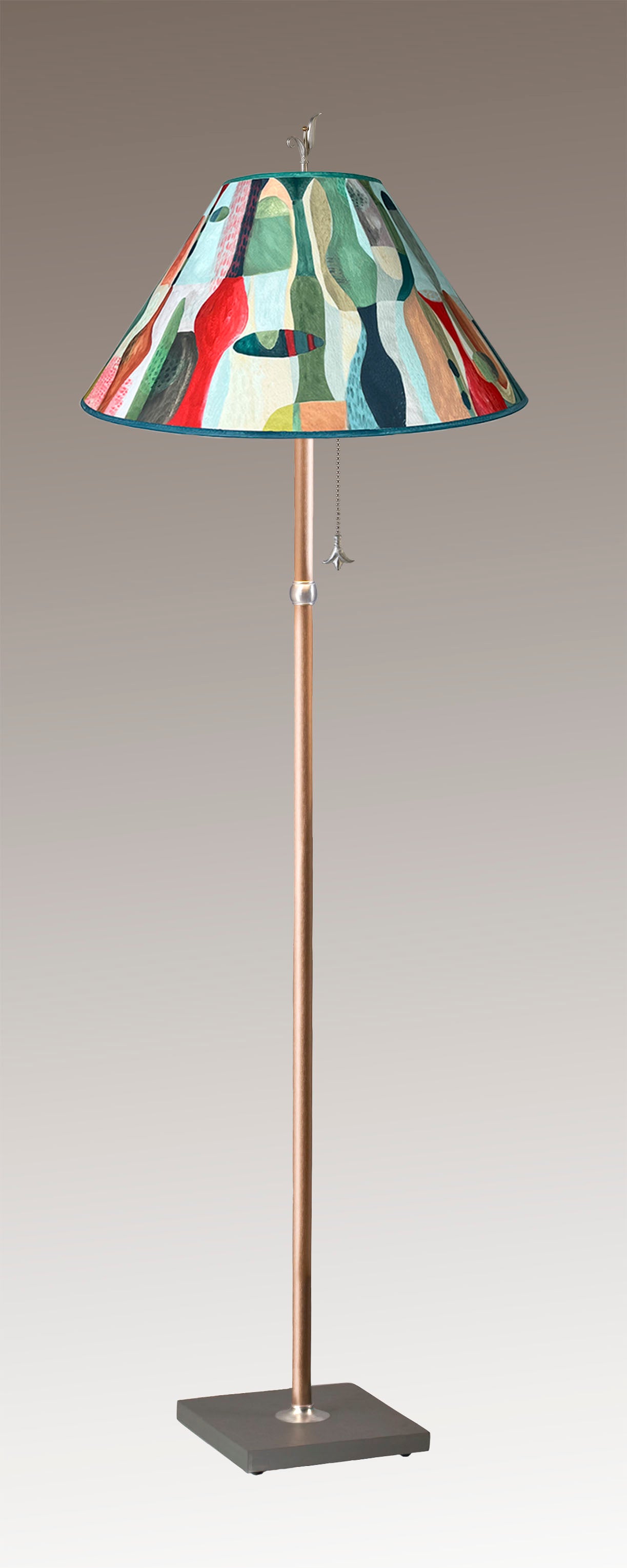 Janna Ugone & Co Floor Lamp Copper Floor Lamp with Large Conical Shade in Riviera in Poppy