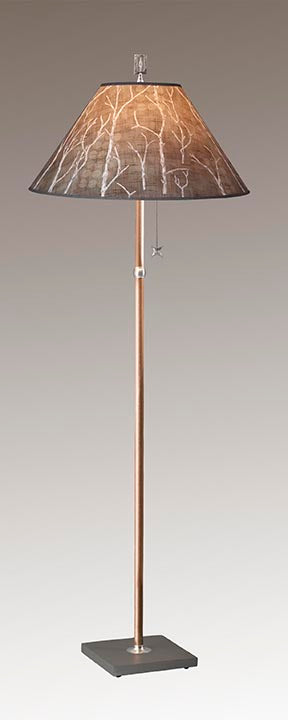 Copper Floor Lamp with Large Conical Shade in Twigs